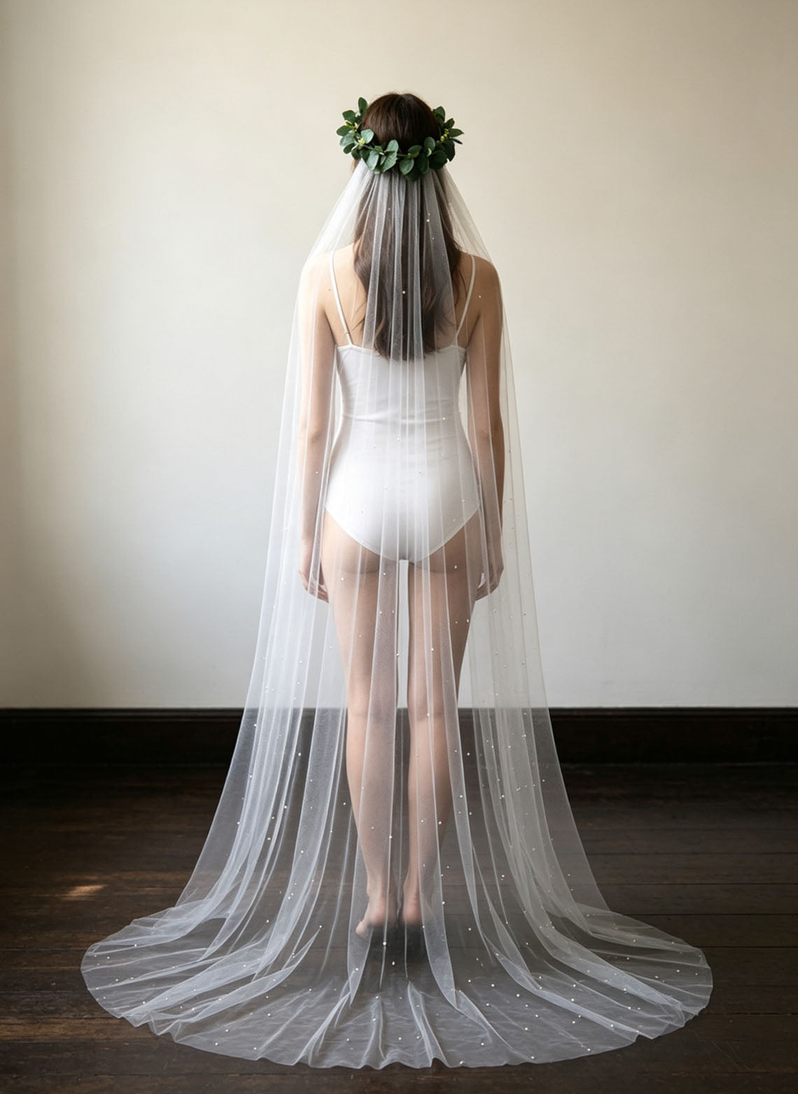 Floryme Single Tier Bridal Cathedral Length 118" Pearl Cut Edge Wedding Veil