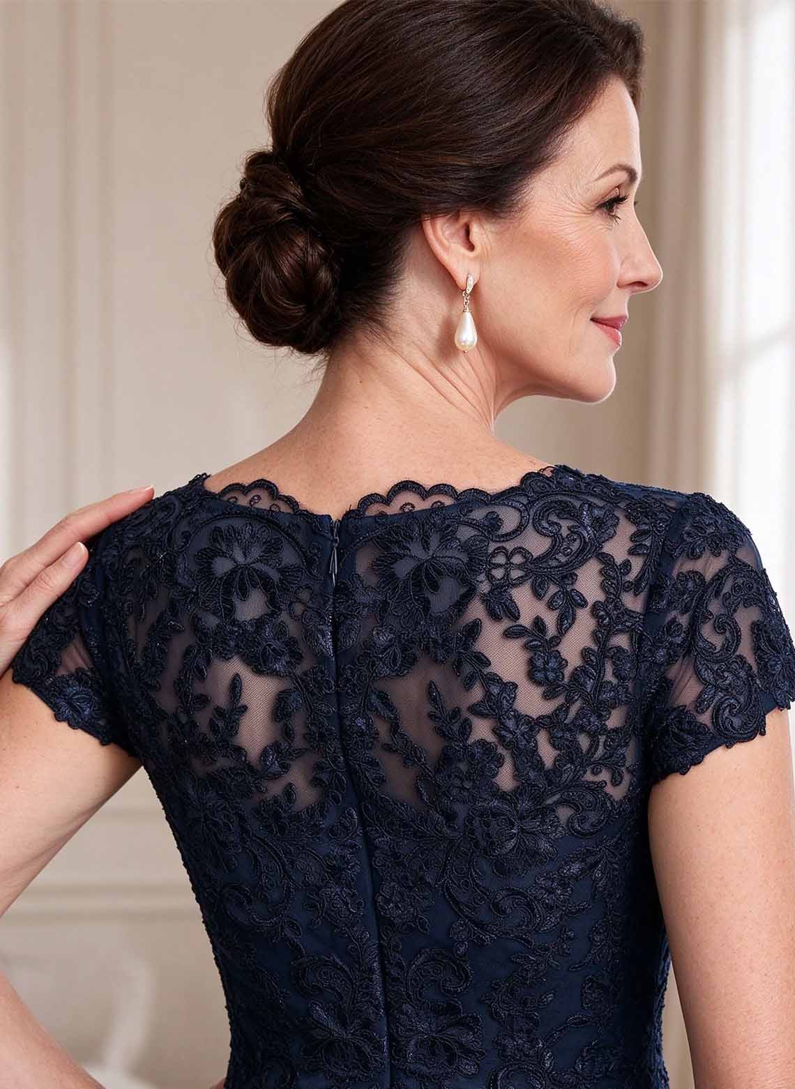Floryme Dark Navy A-line Tulle Mother of the Bride Dress