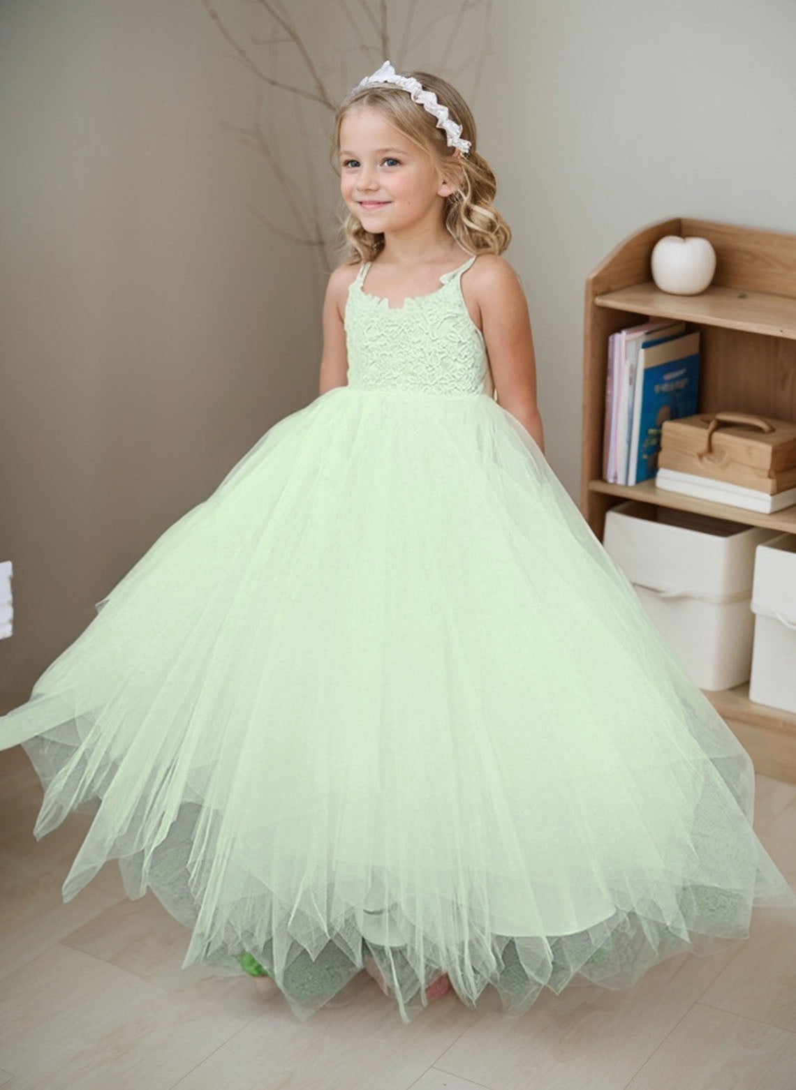 Floryme Ball-Gown/Princess Lace Tulle Floor-length Flower Girl Dress