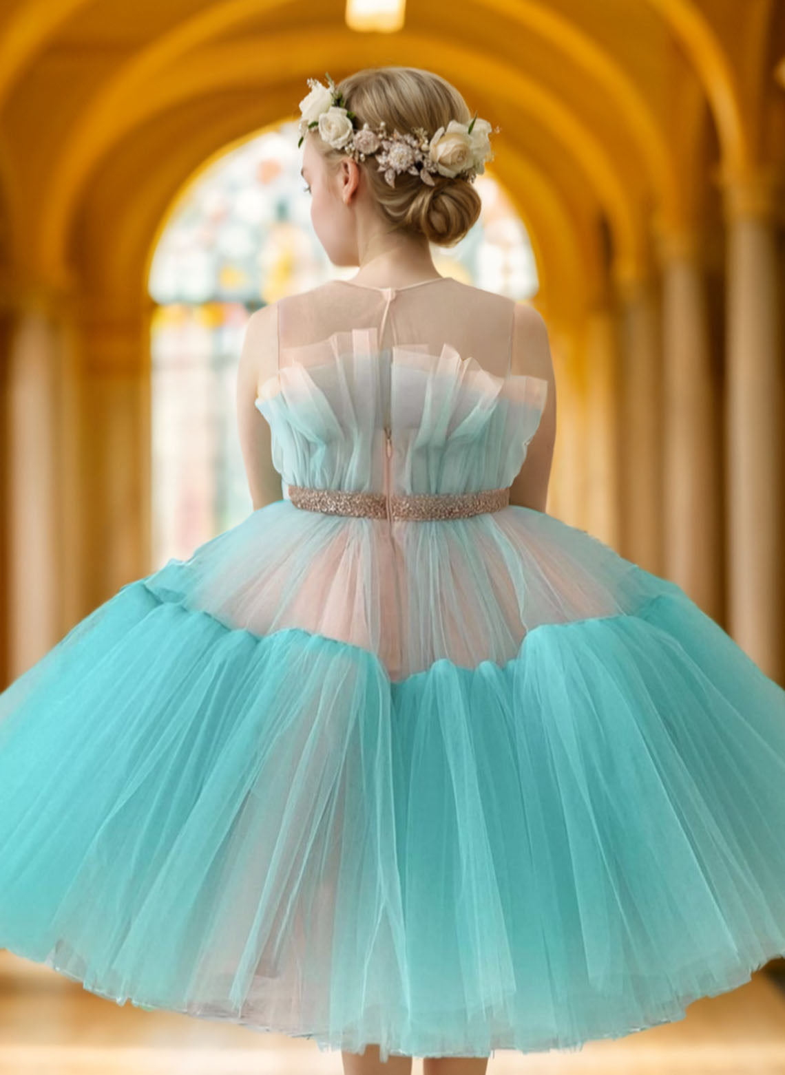 Floryme Ball-Gown/Princess Scoop Tulle Tea-length Flower Girl Dress