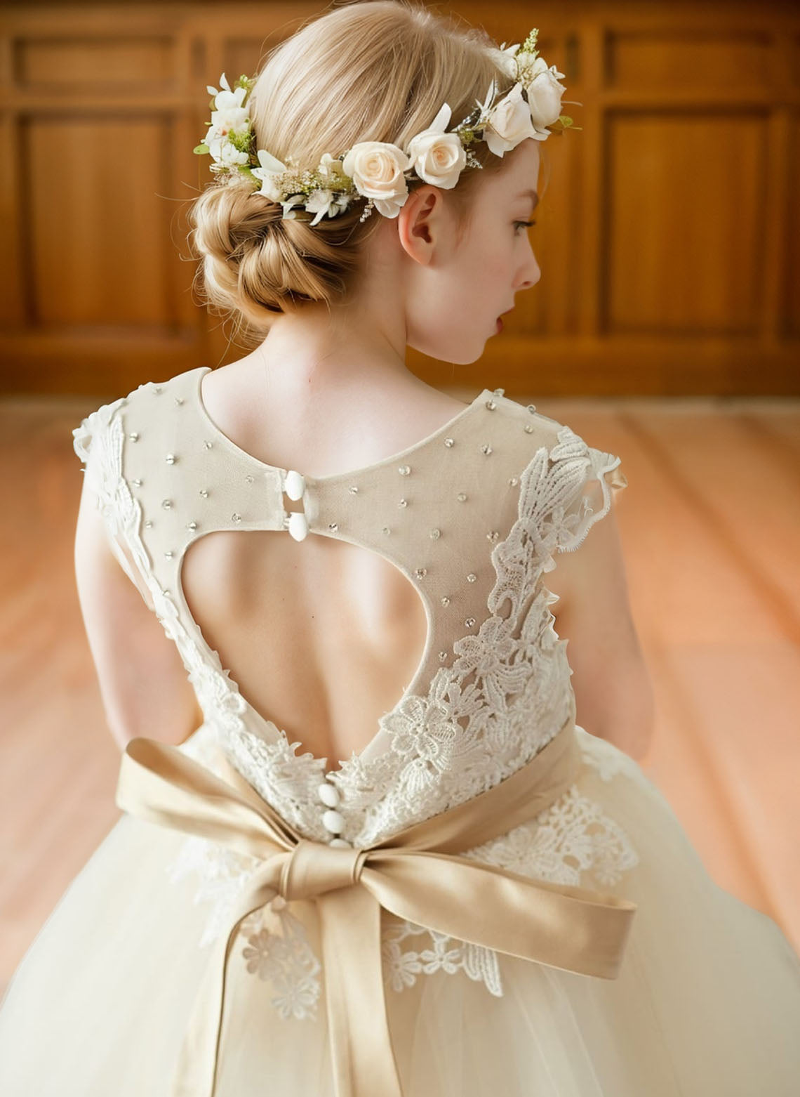 Floryme A-line Scoop Lace Tulle Knee-length Flower Girl Dress