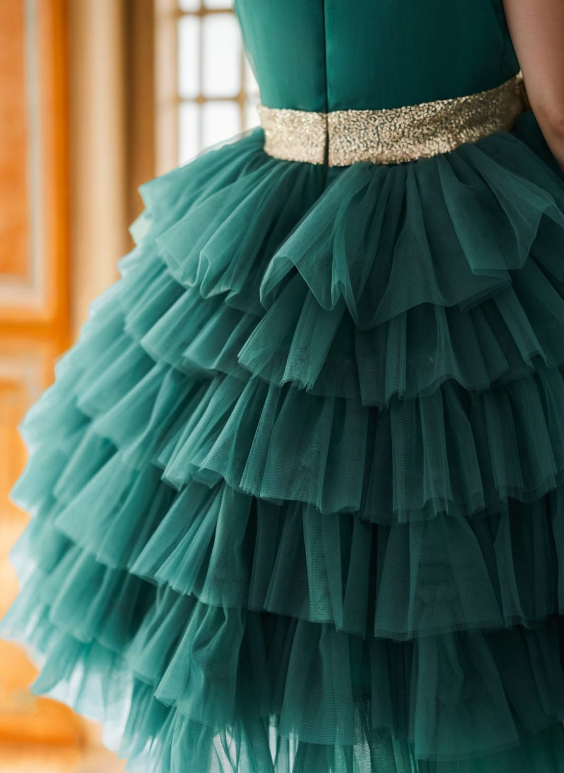 Floryme Ball-Gown/Princess Tulle Knee-length Flower Girl Dress With Gold Bow