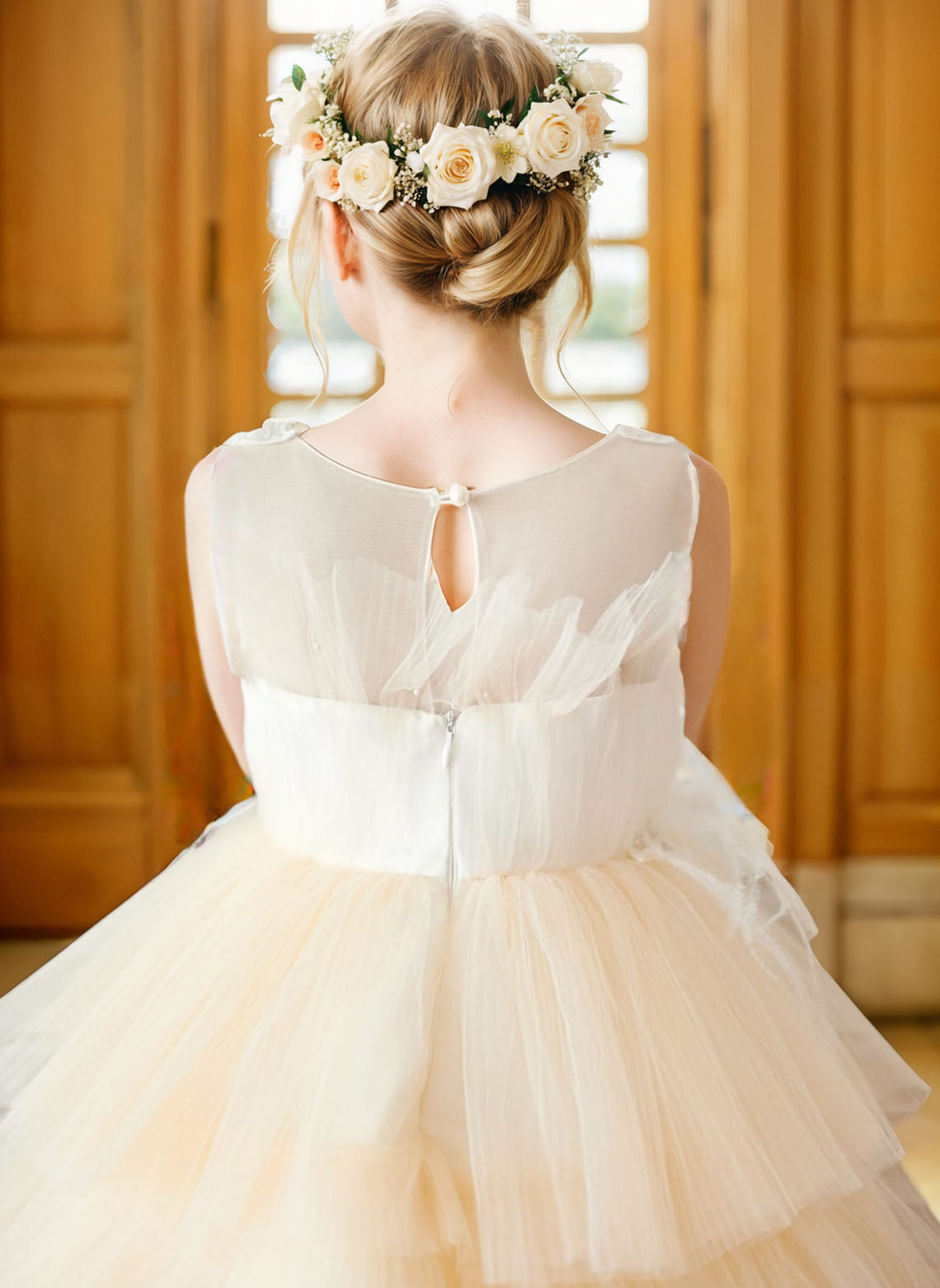 Floryme A-line Scoop Satin Tulle Knee-length Flower Girl Dress