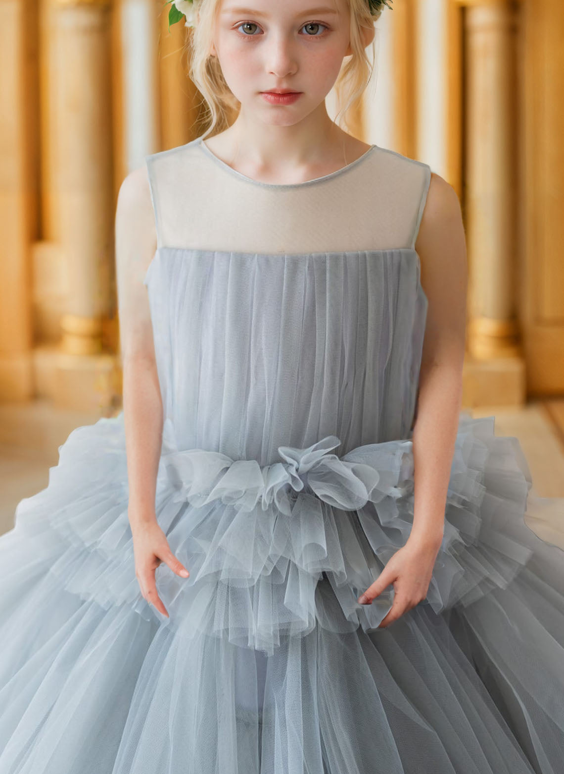 Floryme Ball-Gown/Princess Scoop Tulle Tea-length Flower Girl Dress