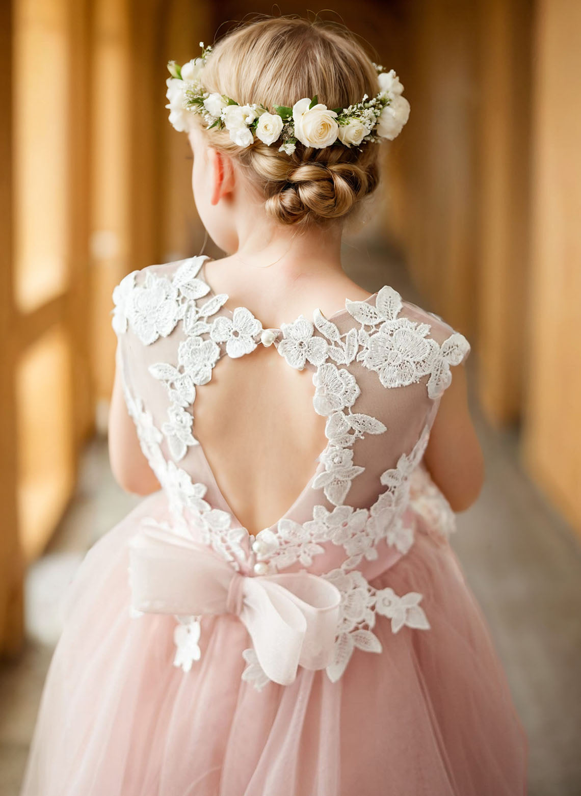 Floryme A-line Scoop Lace Tulle Knee-length Flower Girl Dress