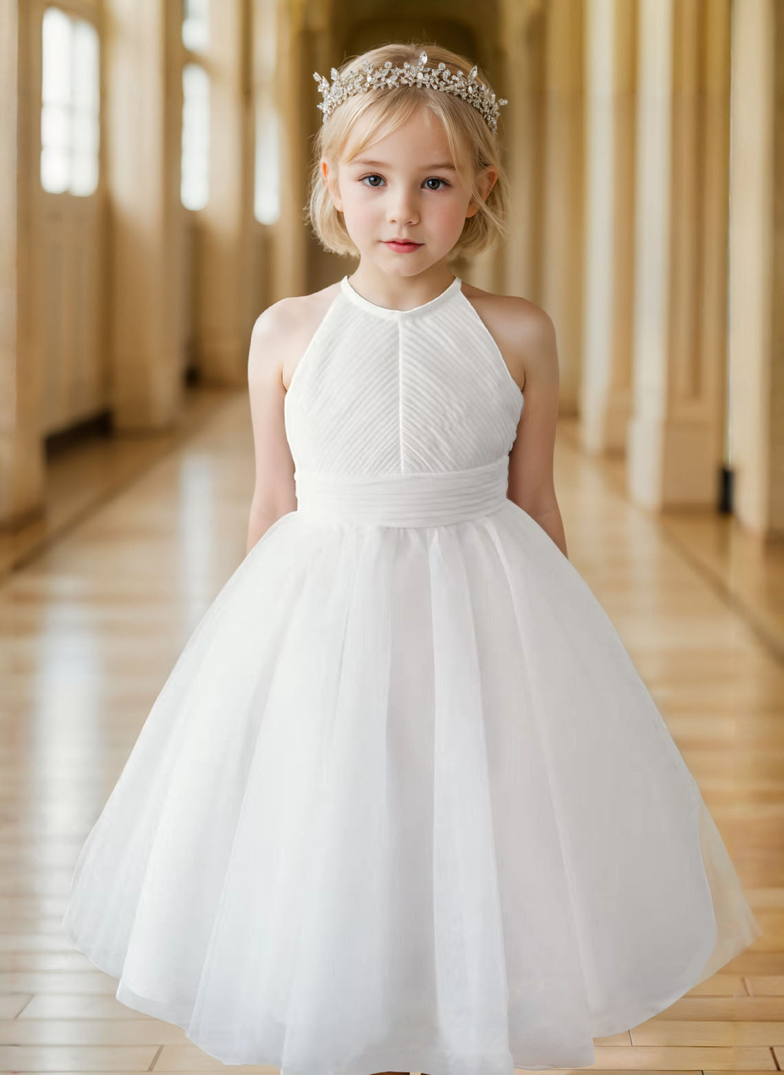 Floryme Ball-Gown/Princess Tulle Knee-length Flower Girl Dress