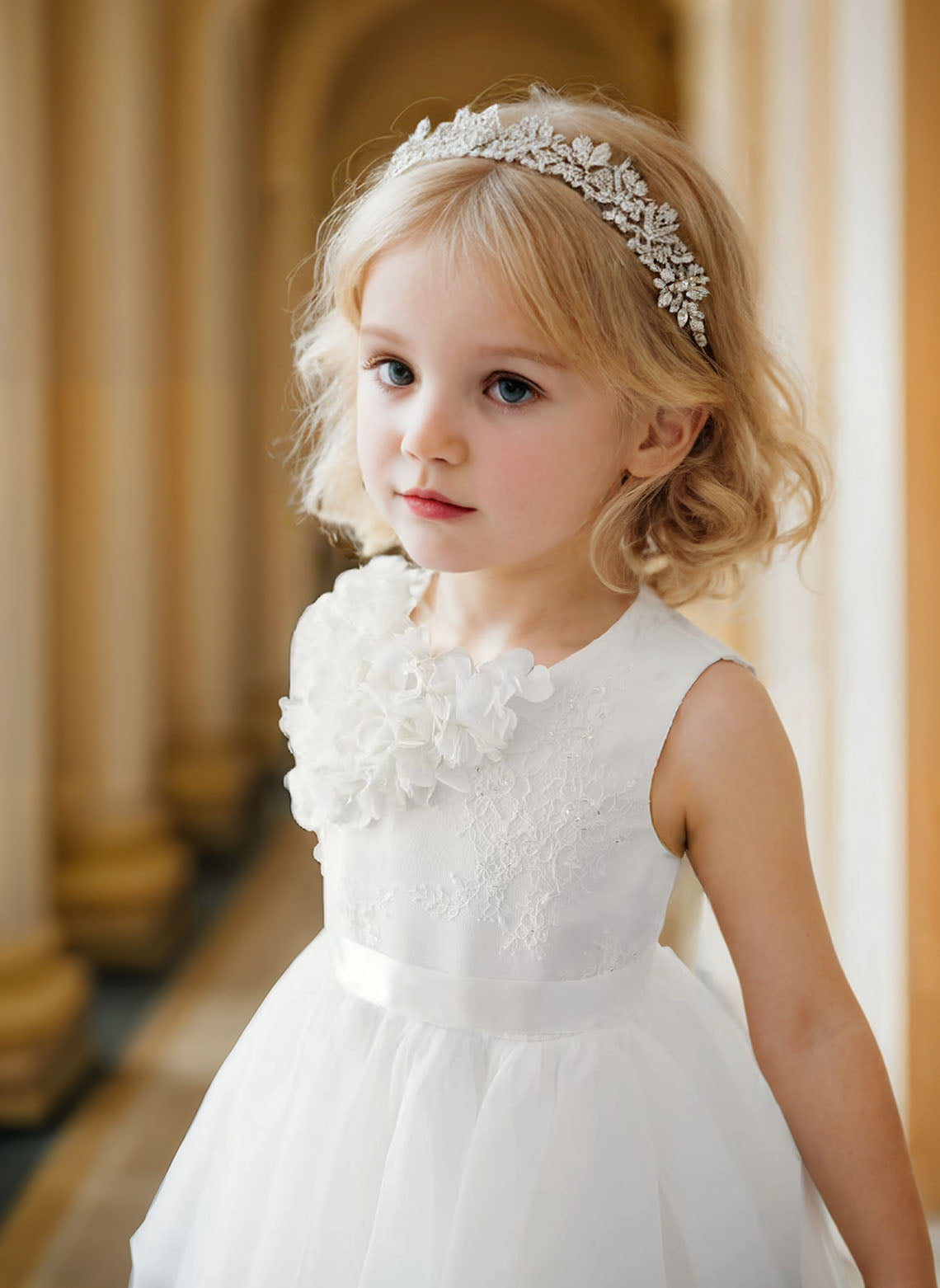 Floryme Ball-Gown/Princess Scoop Lace Tulle Knee-length Flower Girl Dress