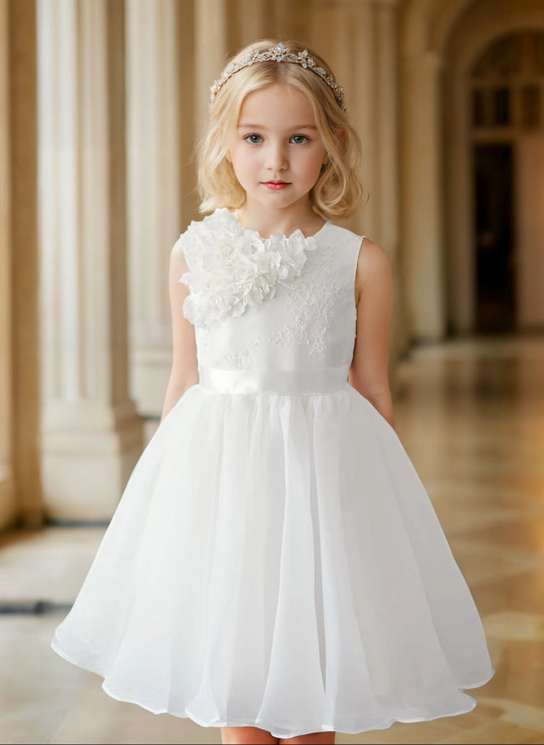 Floryme Ball-Gown/Princess Scoop Lace Tulle Knee-length Flower Girl Dress