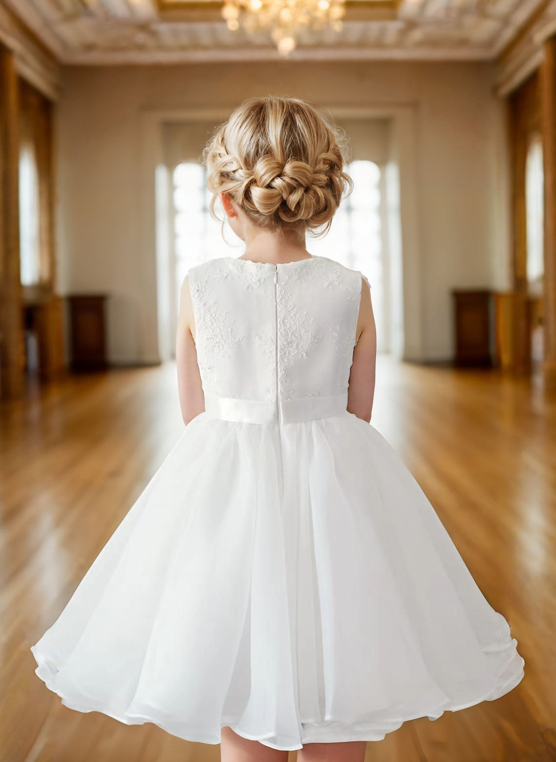 Floryme Ball-Gown/Princess Scoop Lace Tulle Knee-length Flower Girl Dress