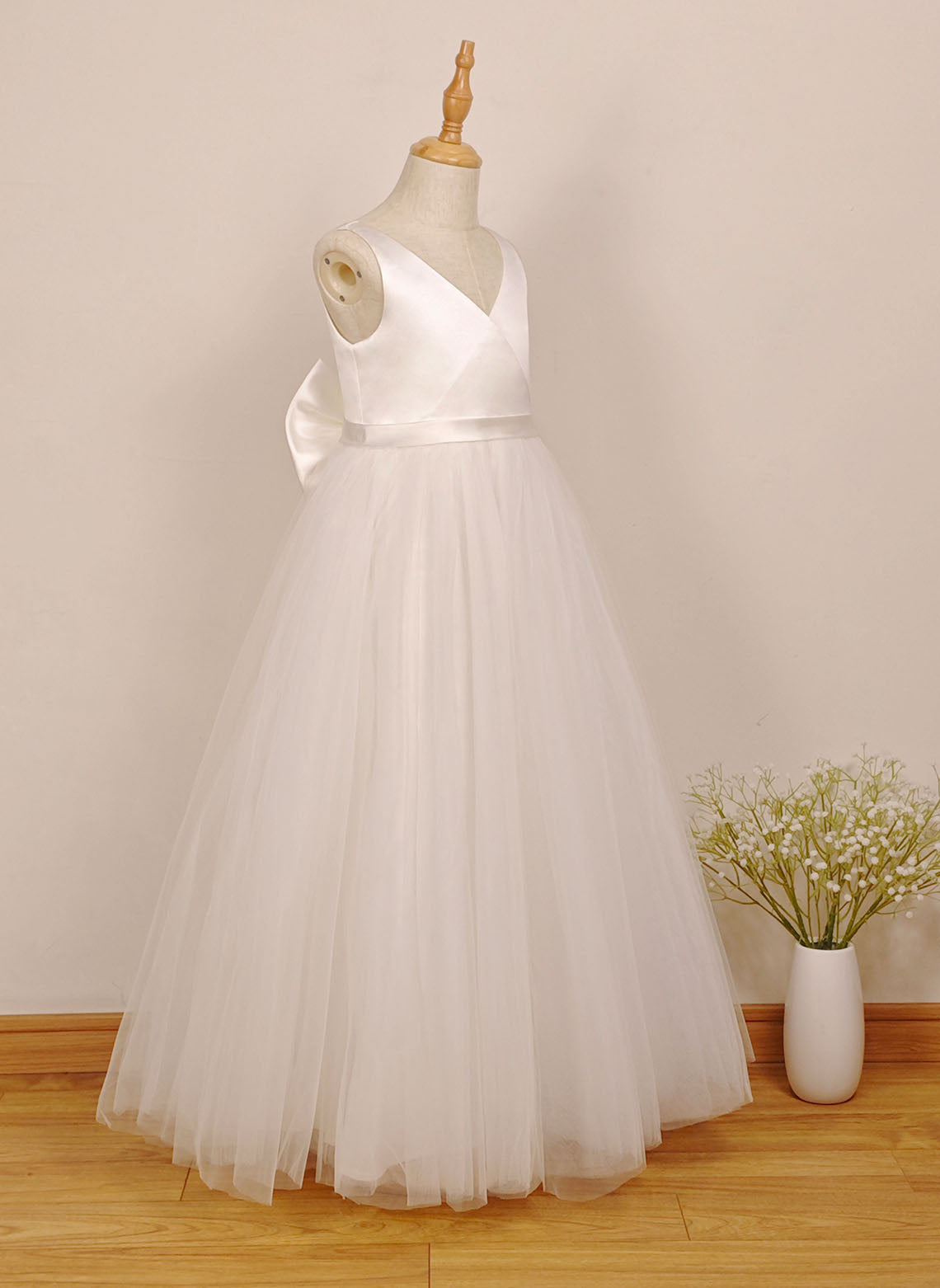 Floryme A-line Tulle/Satin Floor-Length Flower Girl Dress