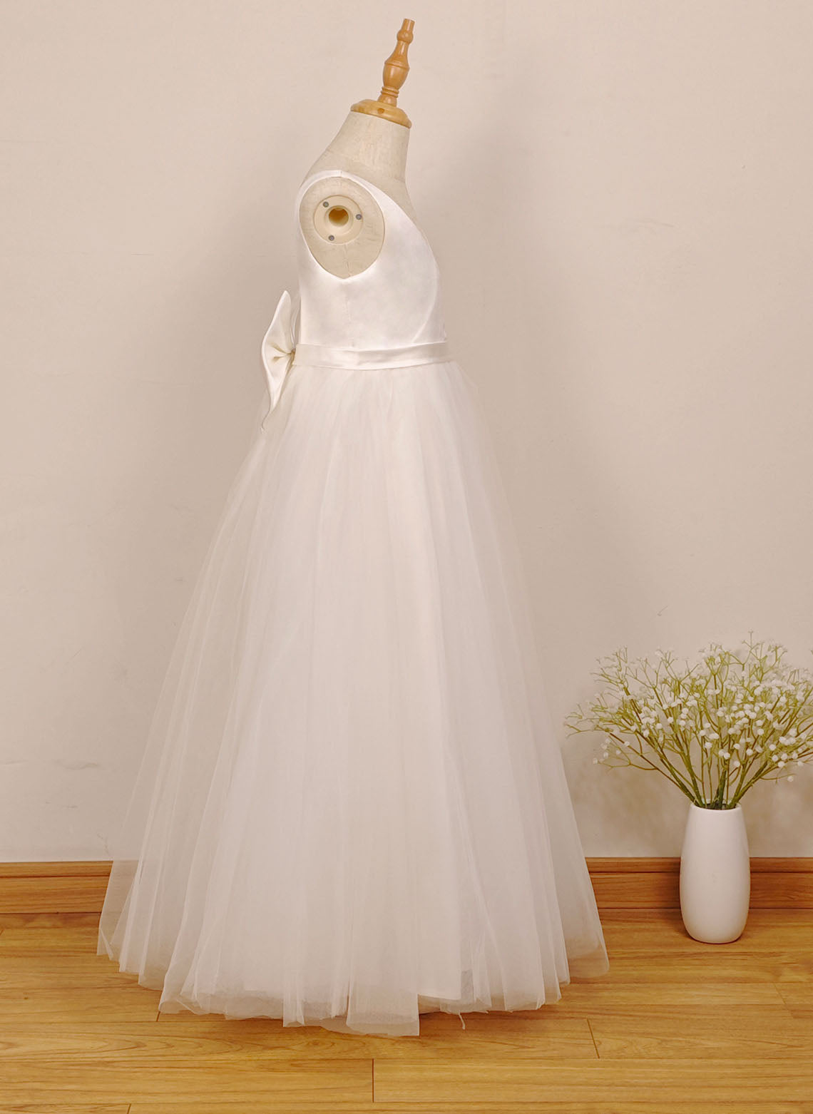 Floryme A-line Tulle/Satin Floor-Length Flower Girl Dress