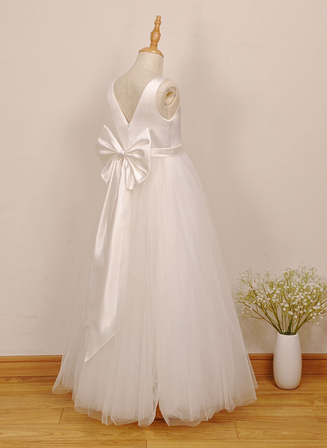 Floryme A-line Tulle/Satin Floor-Length Flower Girl Dress