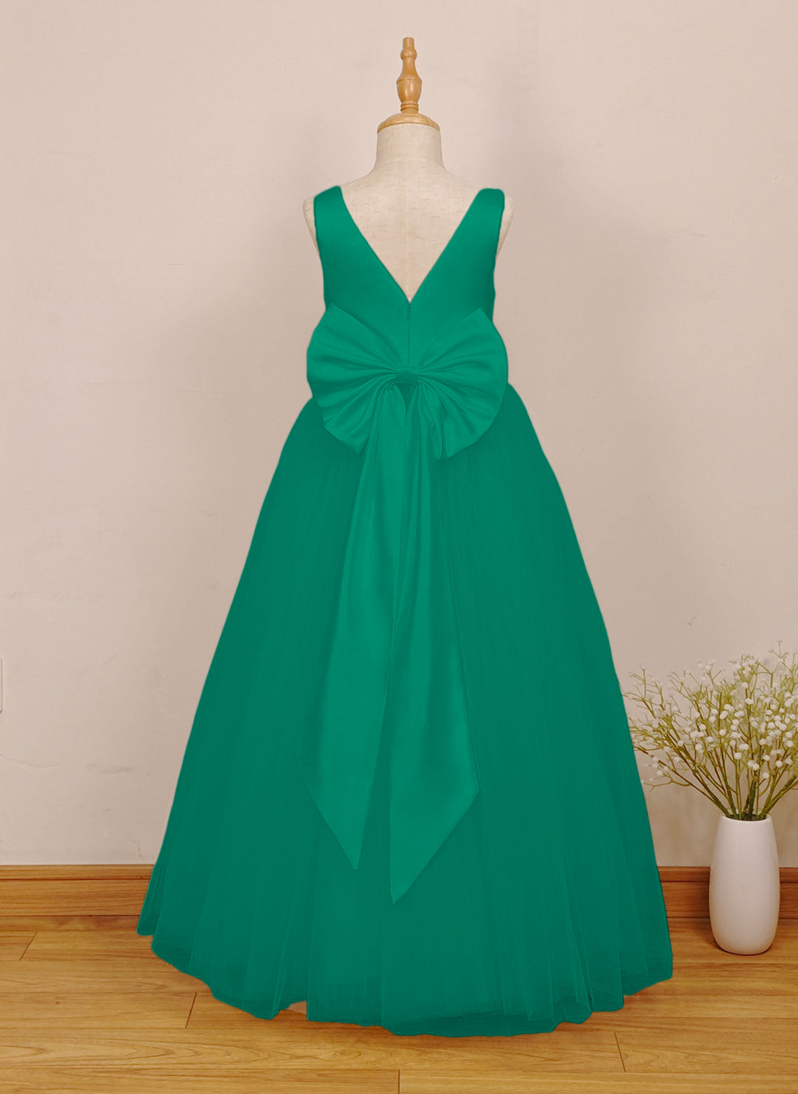 Floryme A-line Tulle/Satin Floor-Length Flower Girl Dress