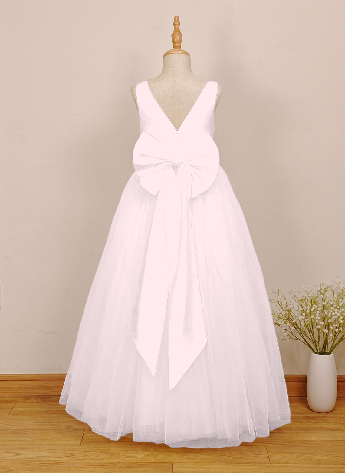 Floryme A-line Tulle/Satin Floor-Length Flower Girl Dress