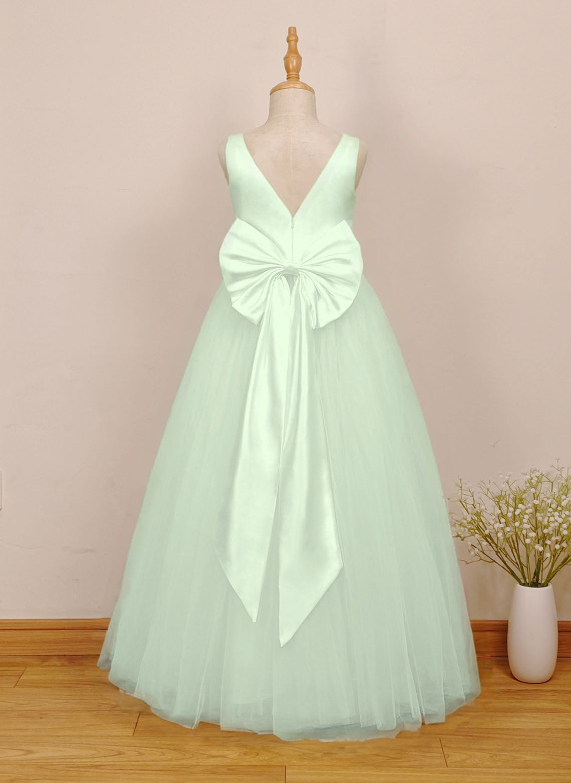 Floryme A-line Tulle/Satin Floor-Length Flower Girl Dress