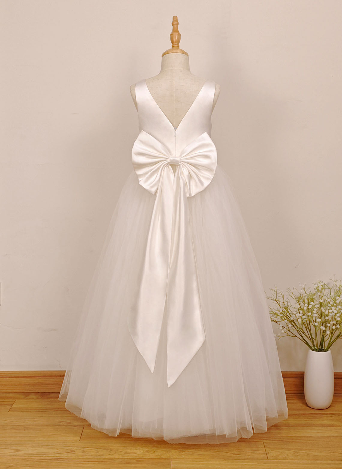 Floryme A-line Tulle/Satin Floor-Length Flower Girl Dress