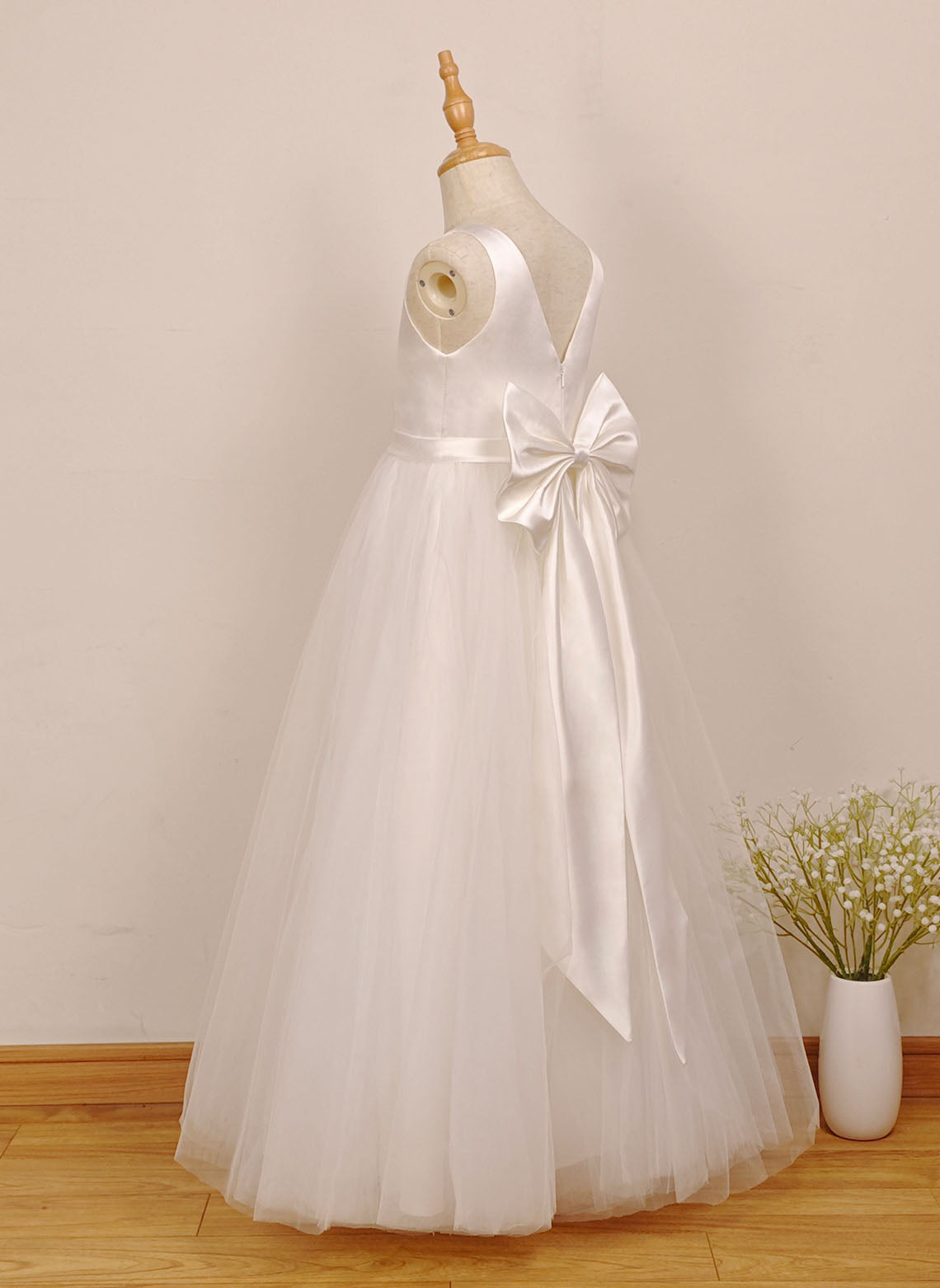 Floryme A-line Tulle/Satin Floor-Length Flower Girl Dress