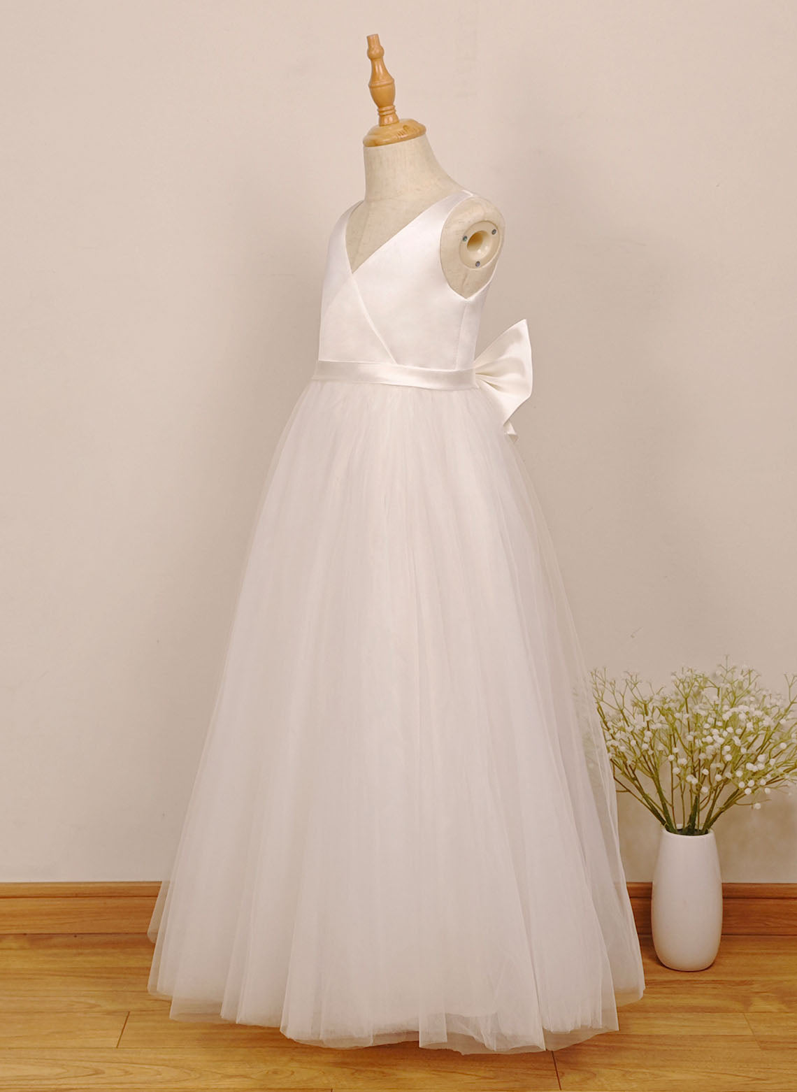 Floryme A-line Tulle/Satin Floor-Length Flower Girl Dress