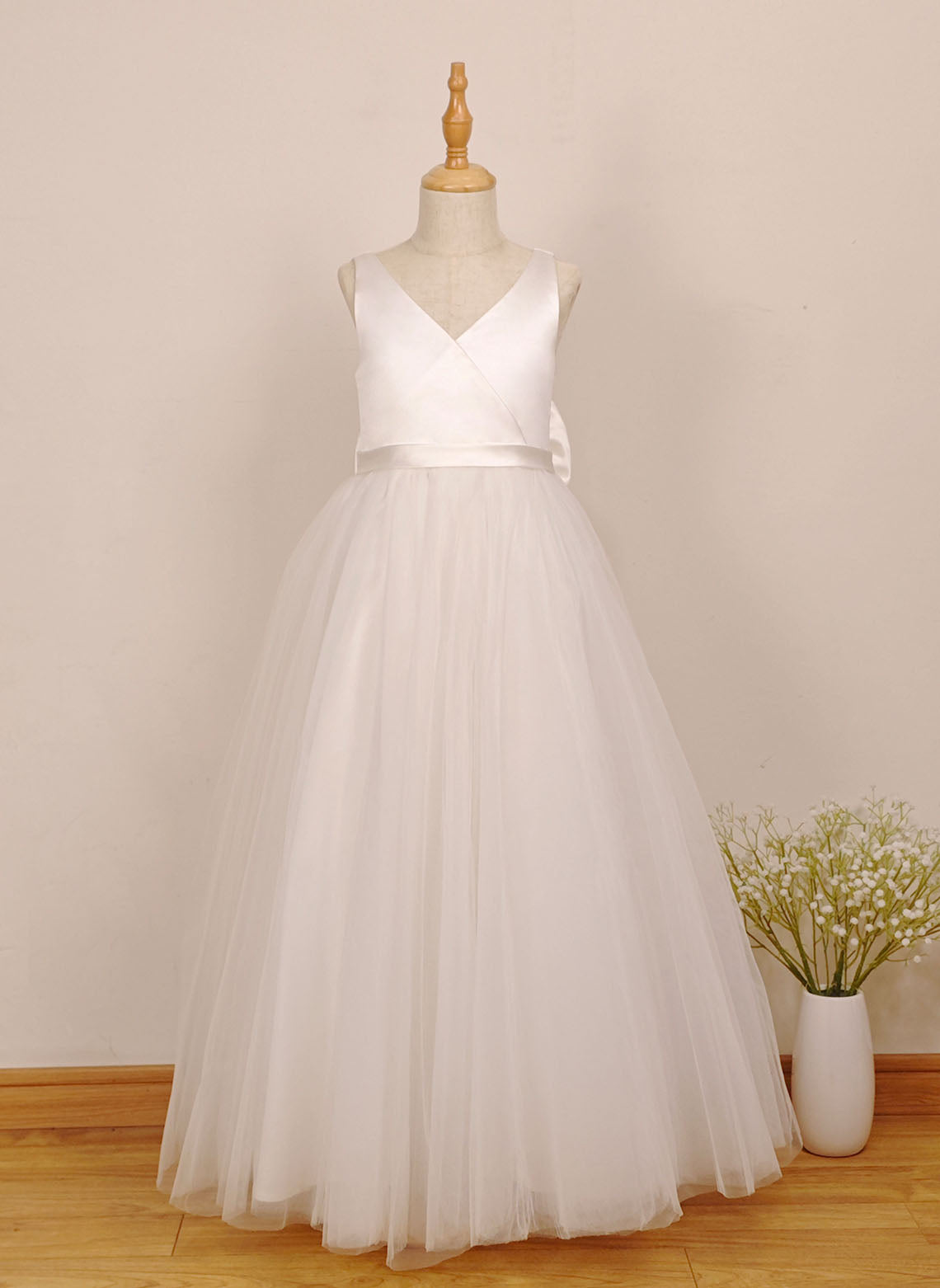 Floryme A-line Tulle/Satin Floor-Length Flower Girl Dress