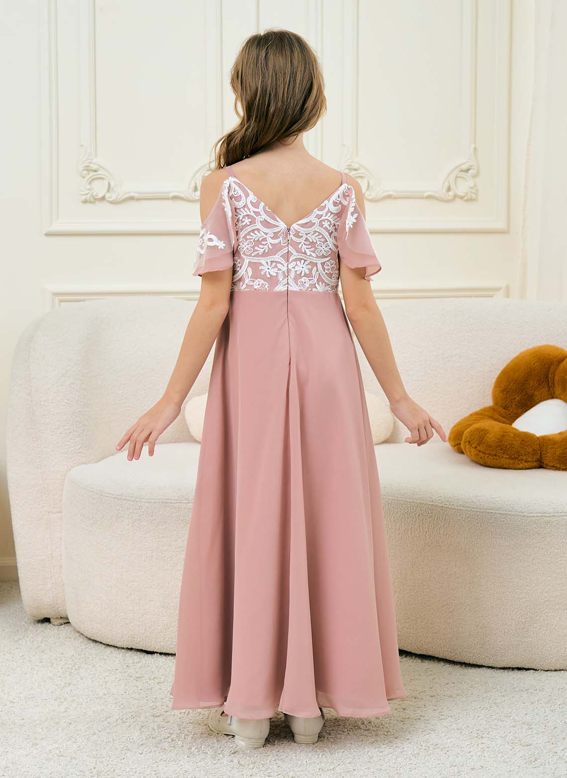 Floryme A-line Lace/Chiffon Floor-Length Junior Bridesmaid Dress
