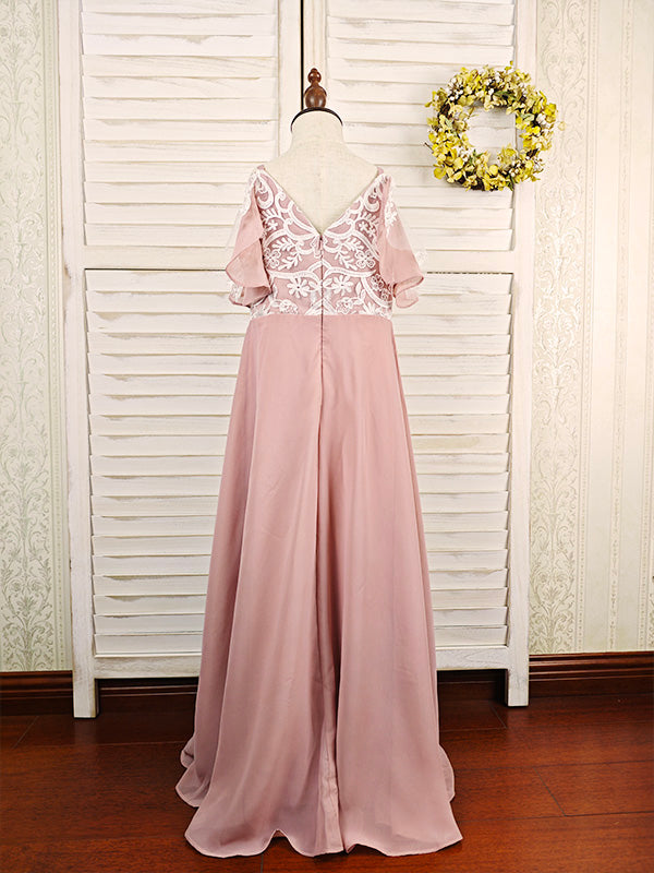 Floryme A-line Lace/Chiffon Floor-Length Junior Bridesmaid Dress