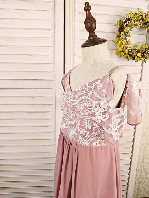 Floryme A-line Lace/Chiffon Floor-Length Junior Bridesmaid Dress