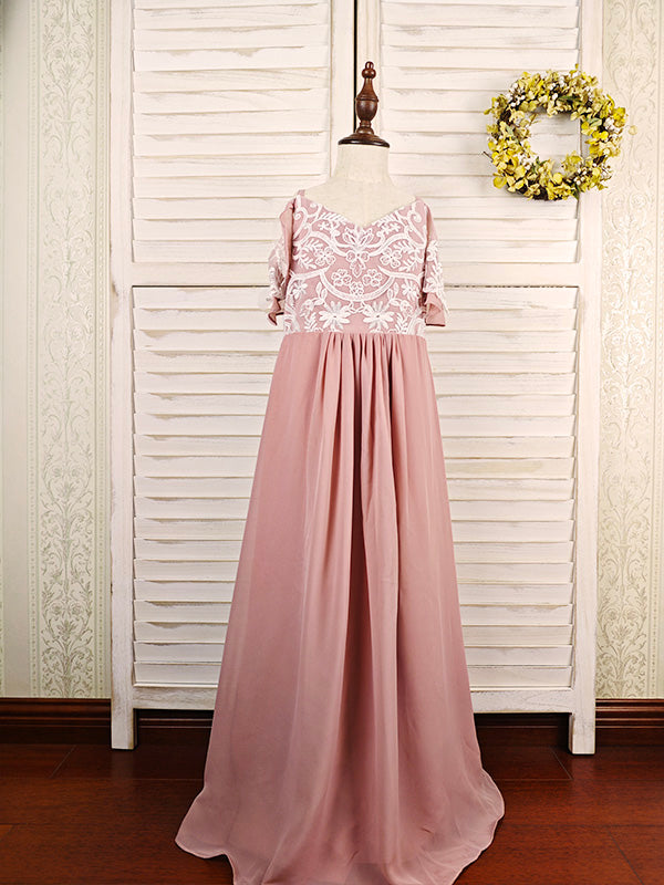 Floryme A-line Lace/Chiffon Floor-Length Junior Bridesmaid Dress