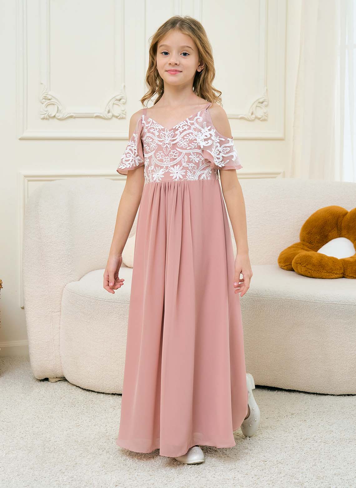 Floryme A-line Lace/Chiffon Floor-Length Junior Bridesmaid Dress