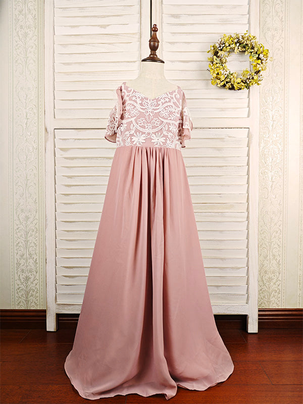 Floryme A-line Lace/Chiffon Floor-Length Junior Bridesmaid Dress