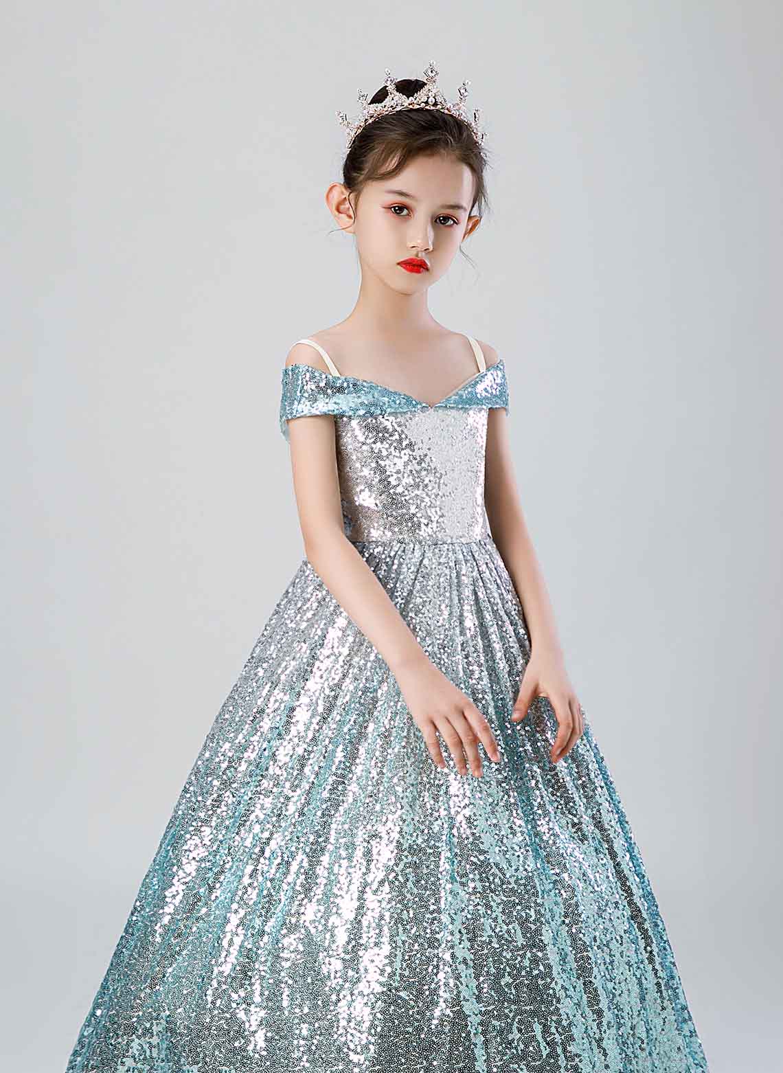 Floryme Ball-Gown/Princess Off the Shoulder Sweep Train Sequins Dress