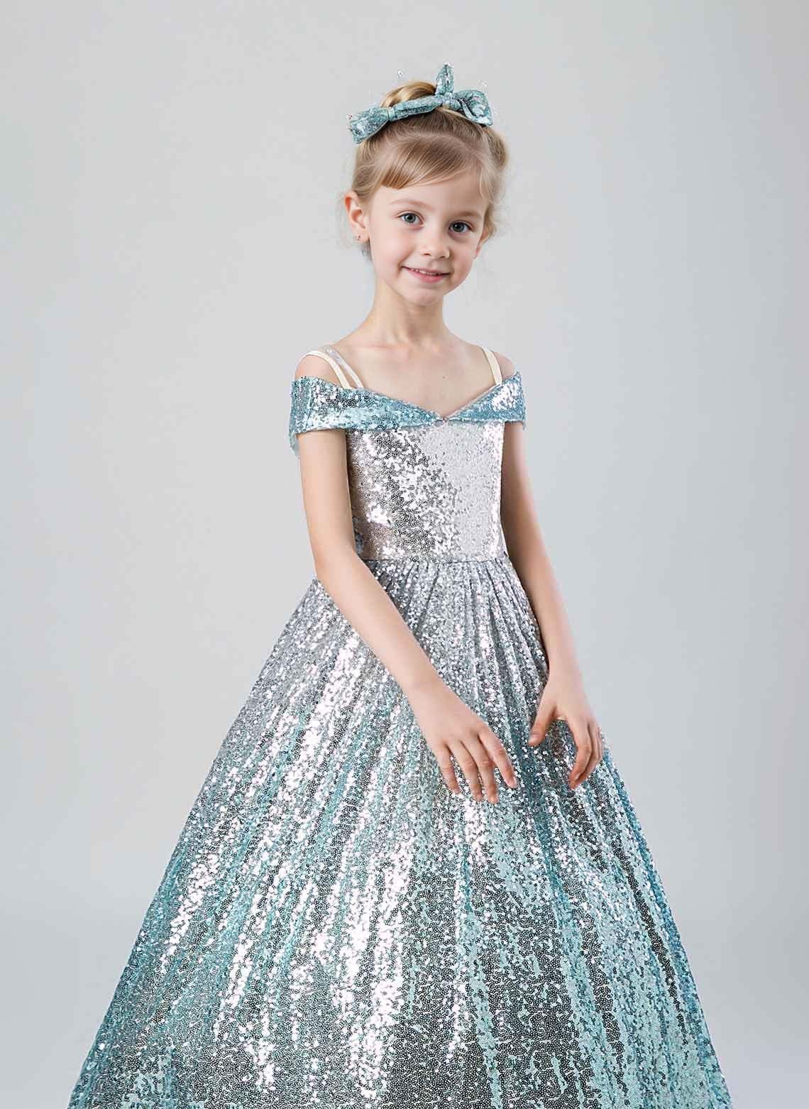 Floryme Ball-Gown/Princess Off the Shoulder Sweep Train Sequins Dress