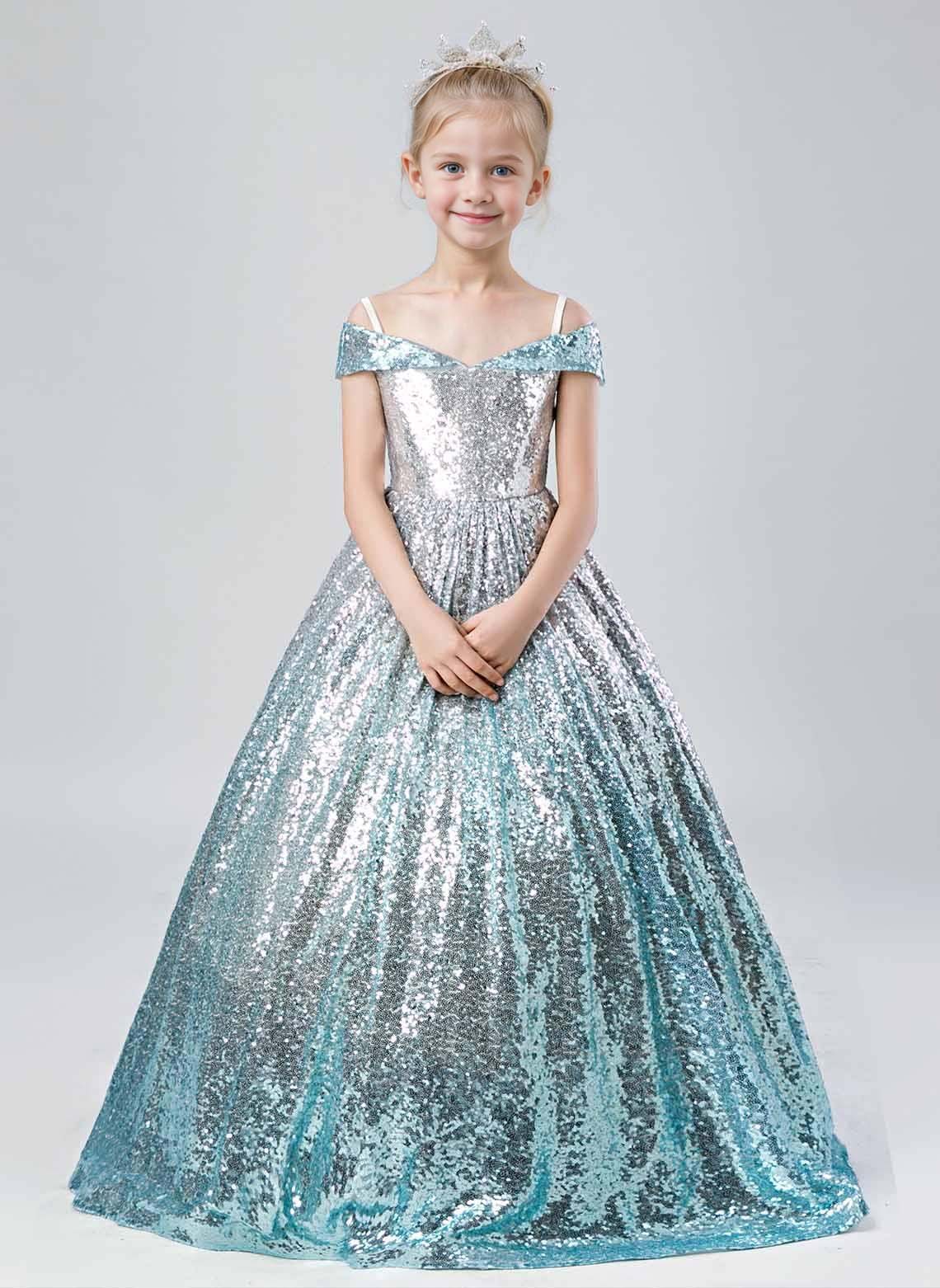 Floryme Ball-Gown/Princess Off the Shoulder Sweep Train Sequins Dress