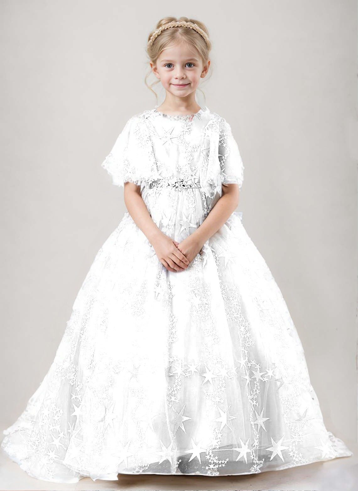 Ball-Gown/Princess Scoop Lace Tulle Sweep Train Girl's Dress