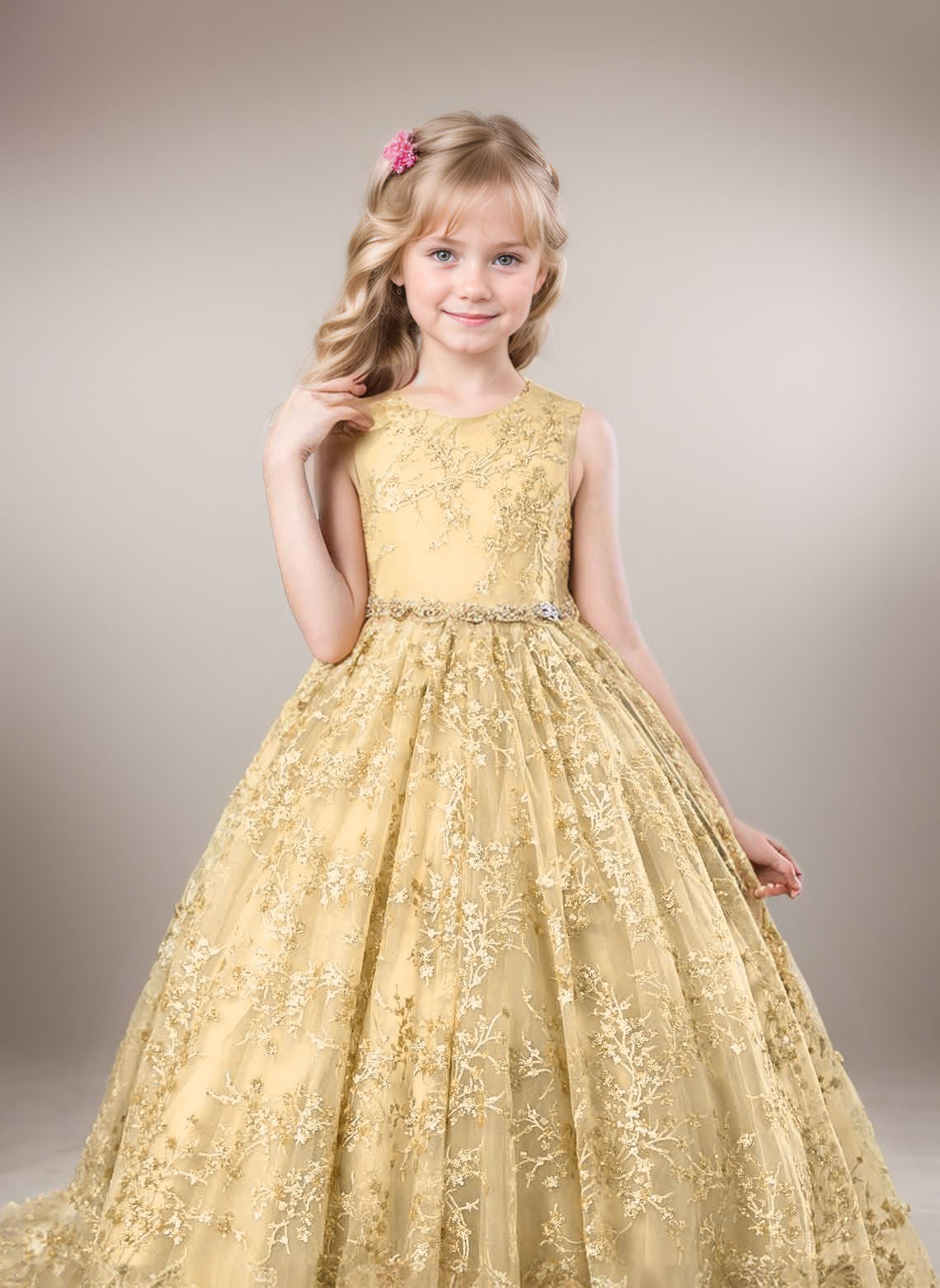 Floryme Ball-Gown/Princess Lace/Tulle Sweep Train Girl's Dress