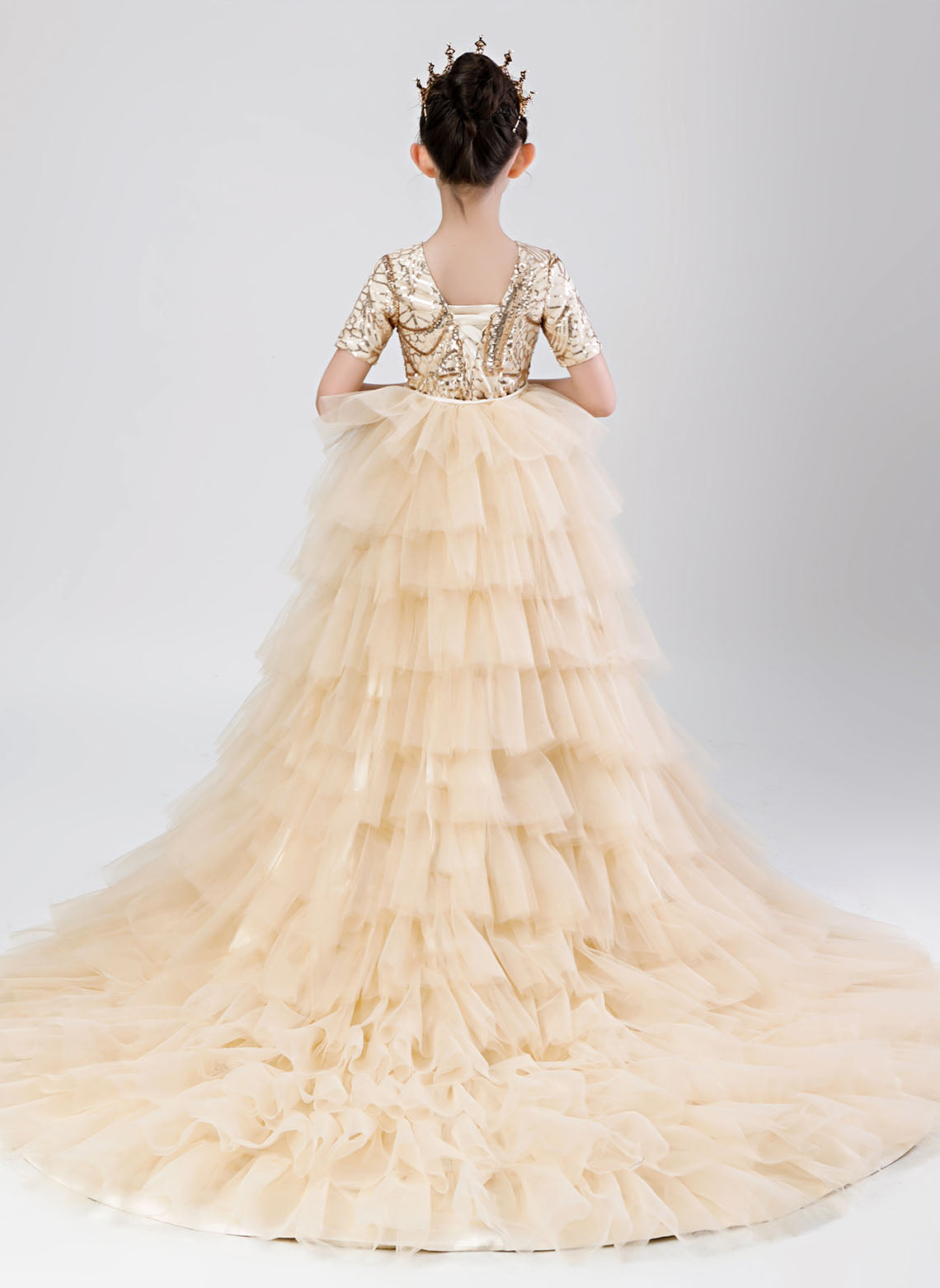 Floryme Mermaid Tulle/Sequins Detachable Court Train Flower Girl Dress
