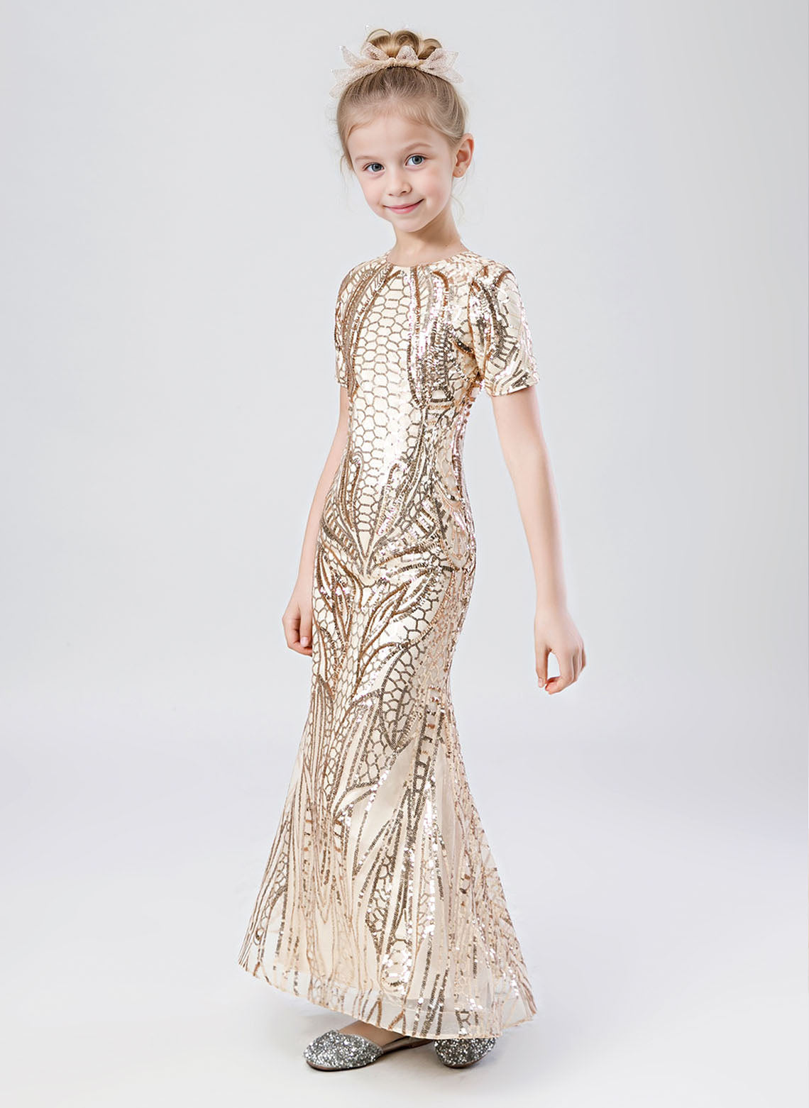 Floryme Mermaid Tulle/Sequins Detachable Court Train Flower Girl Dress