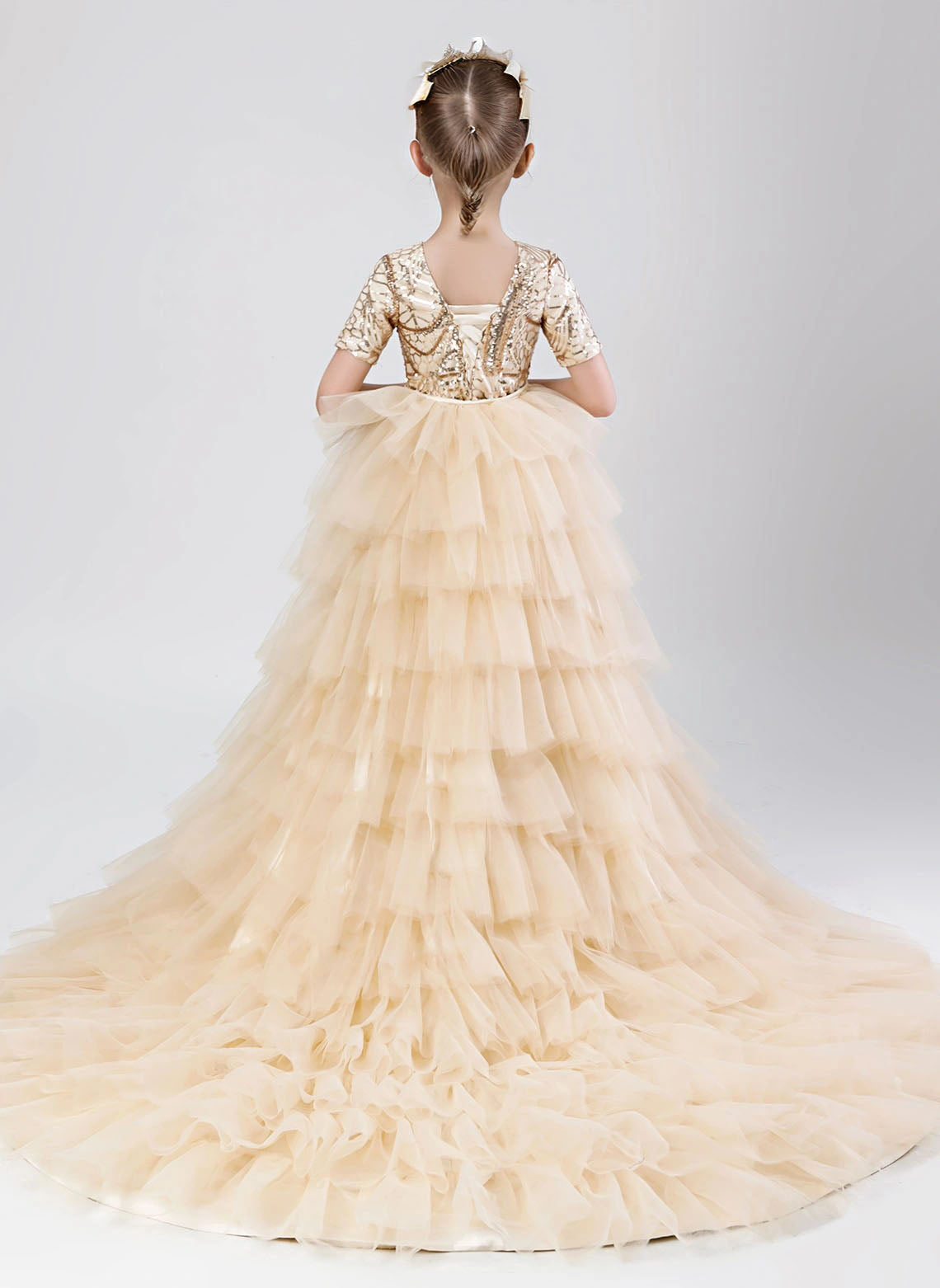 Floryme Mermaid Tulle/Sequins Detachable Court Train Flower Girl Dress