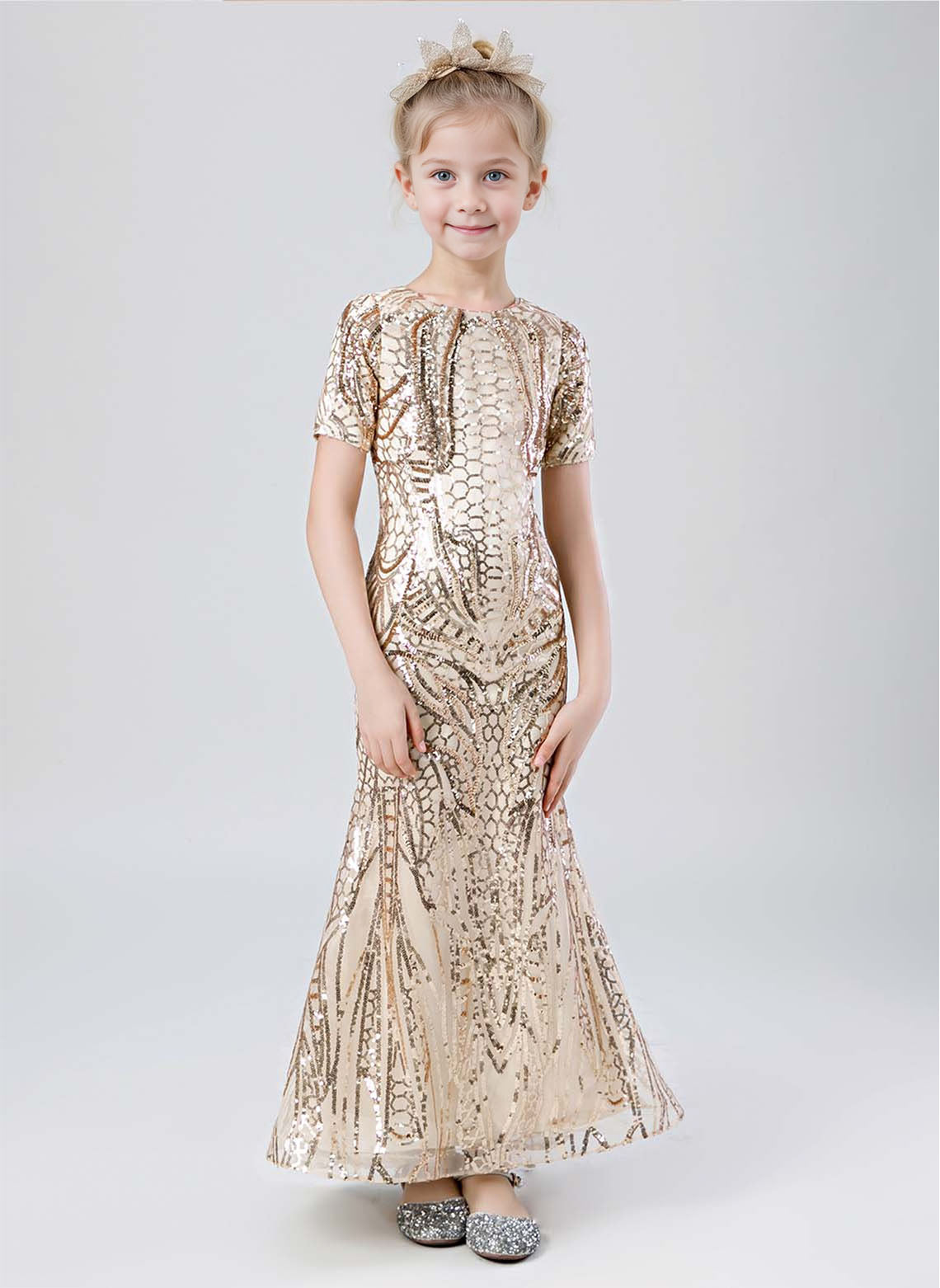 Floryme Mermaid Tulle/Sequins Detachable Court Train Flower Girl Dress