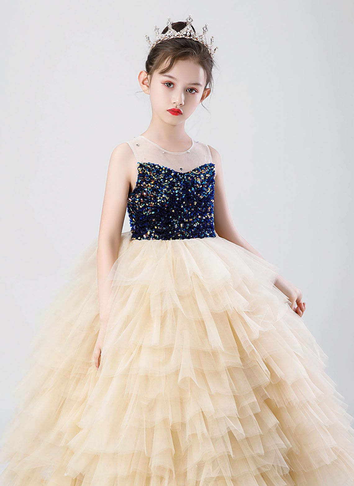 Ball-Gown/Princess Scoop Tulle/Sequins Ankle Length Flower Girl Dress