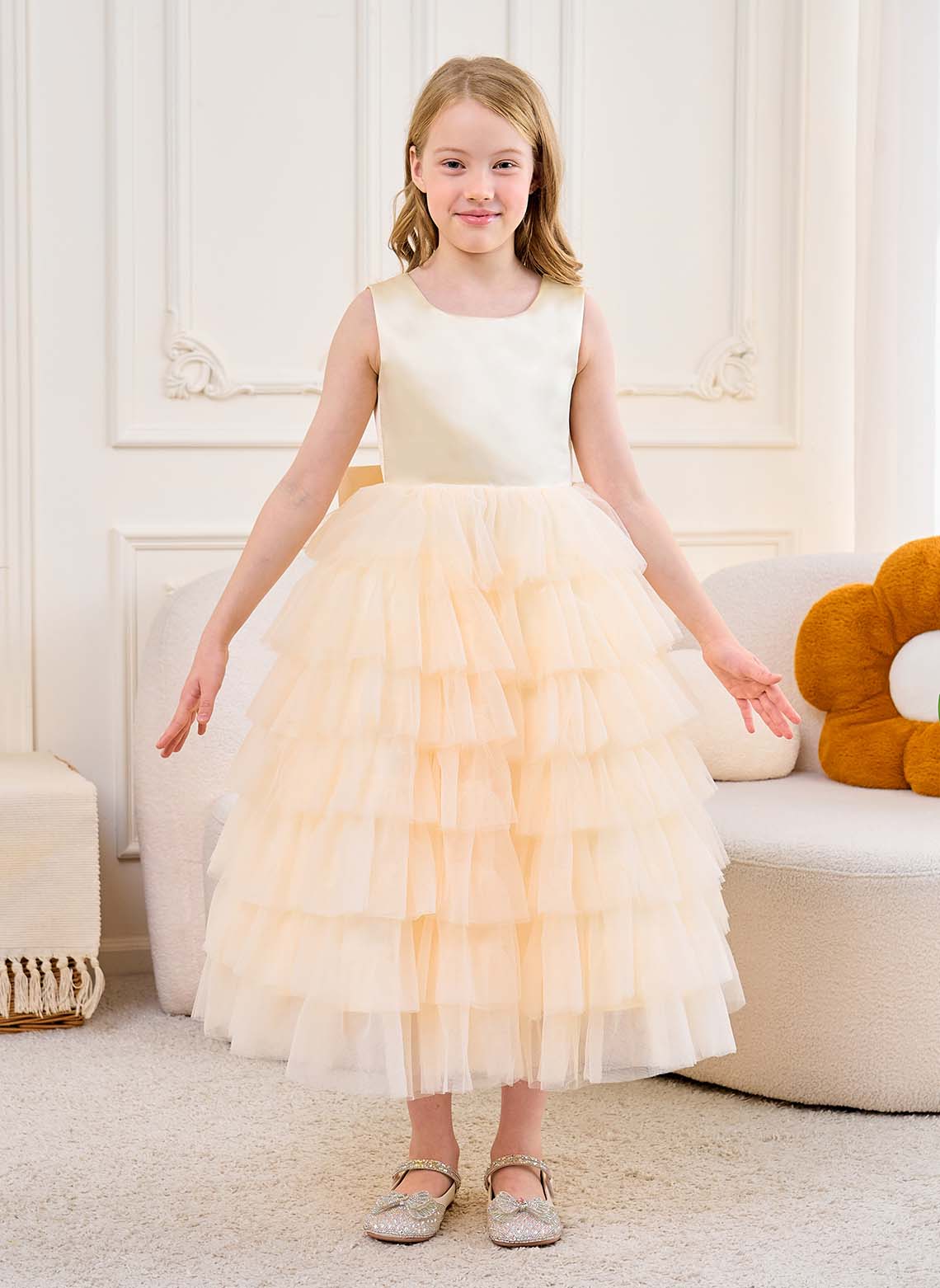Floryme Ball-Gown/Princess Scoop Tulle/Satin Floor-Length Flower Girl Dress With Bow