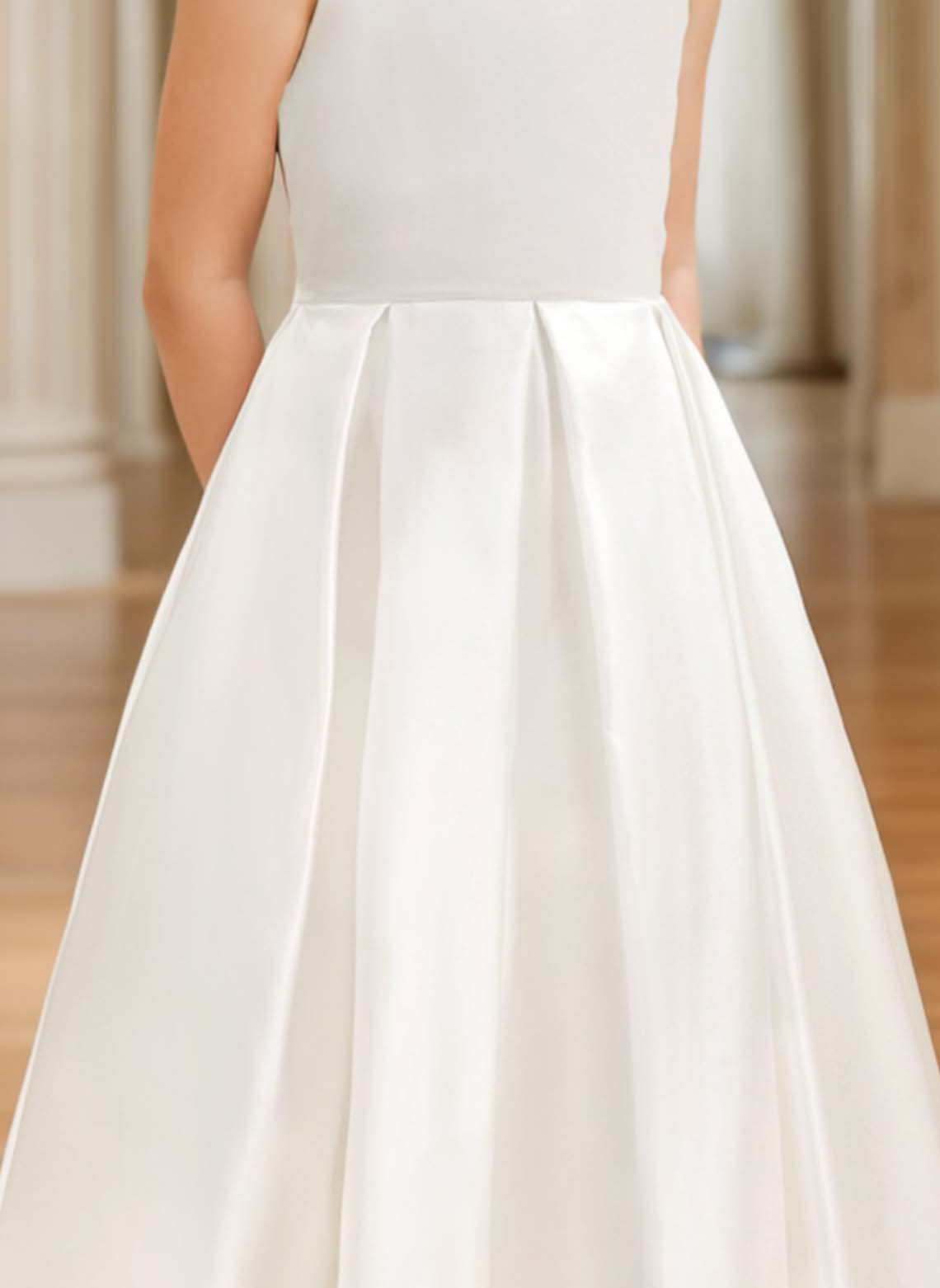 Floryme A-line Scoop Neck Satin Floor-length Flower Girl Dress With Bow