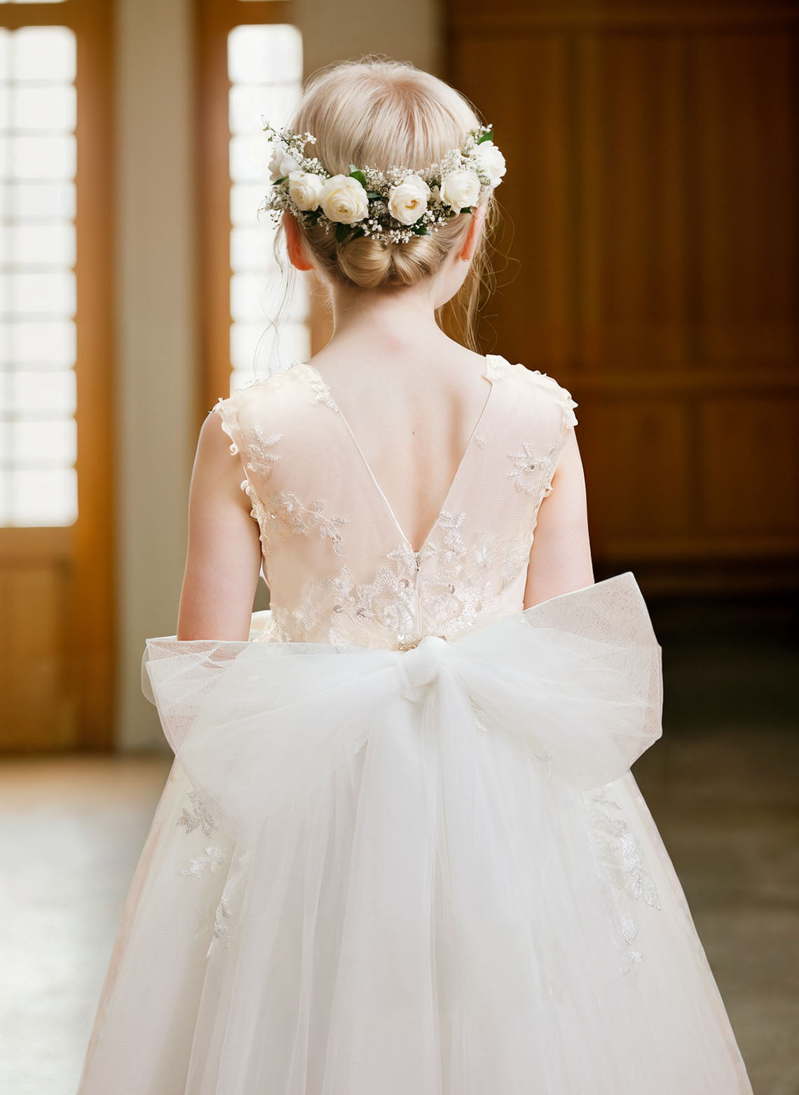 Floryme Ball-Gown/Princess Scoop Tulle Floor-Length Flower Girl Dress With Bow