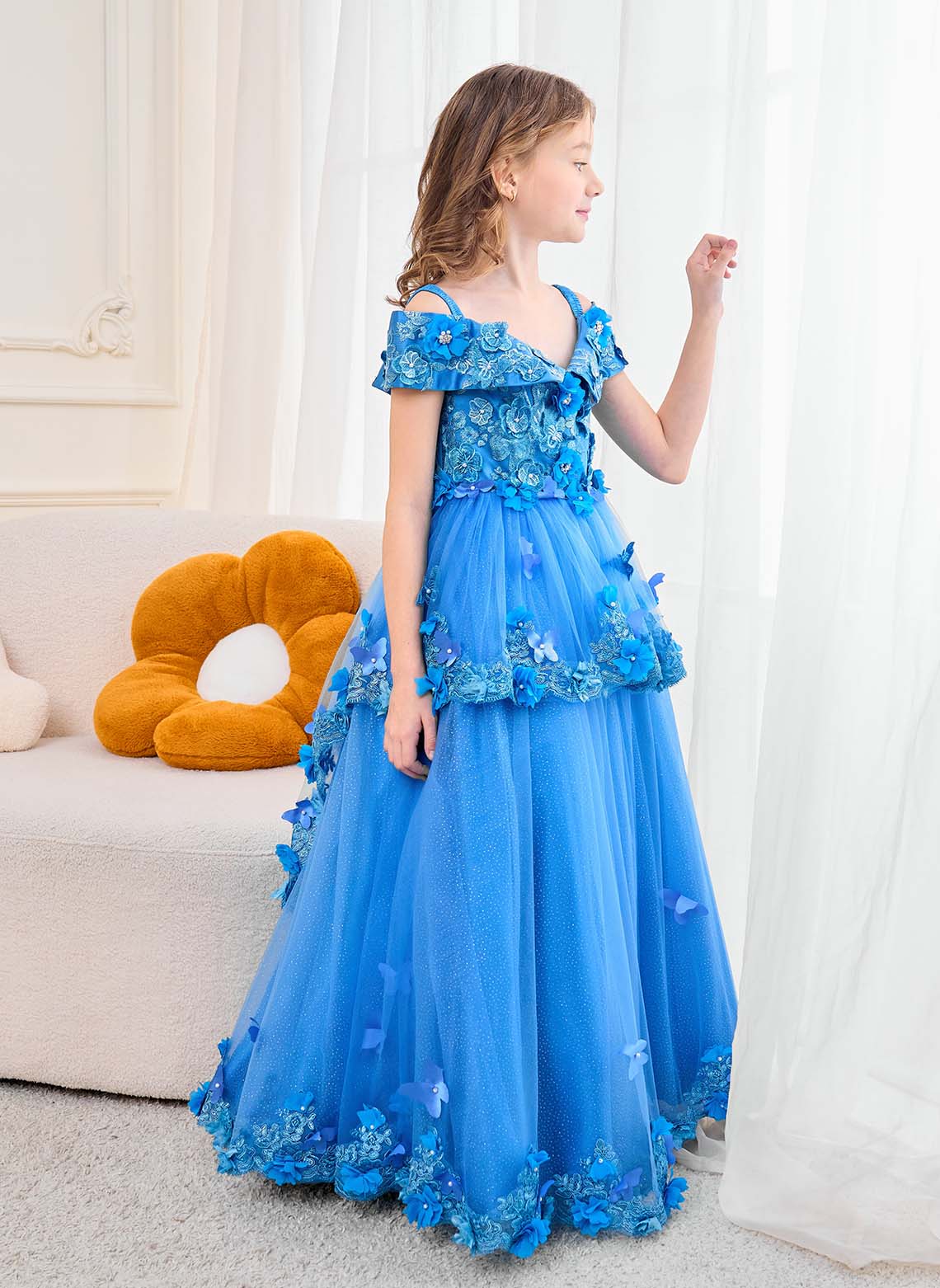 Floryme A-line Off the Shoulder Tulle Floor-length Flower Girl Dress