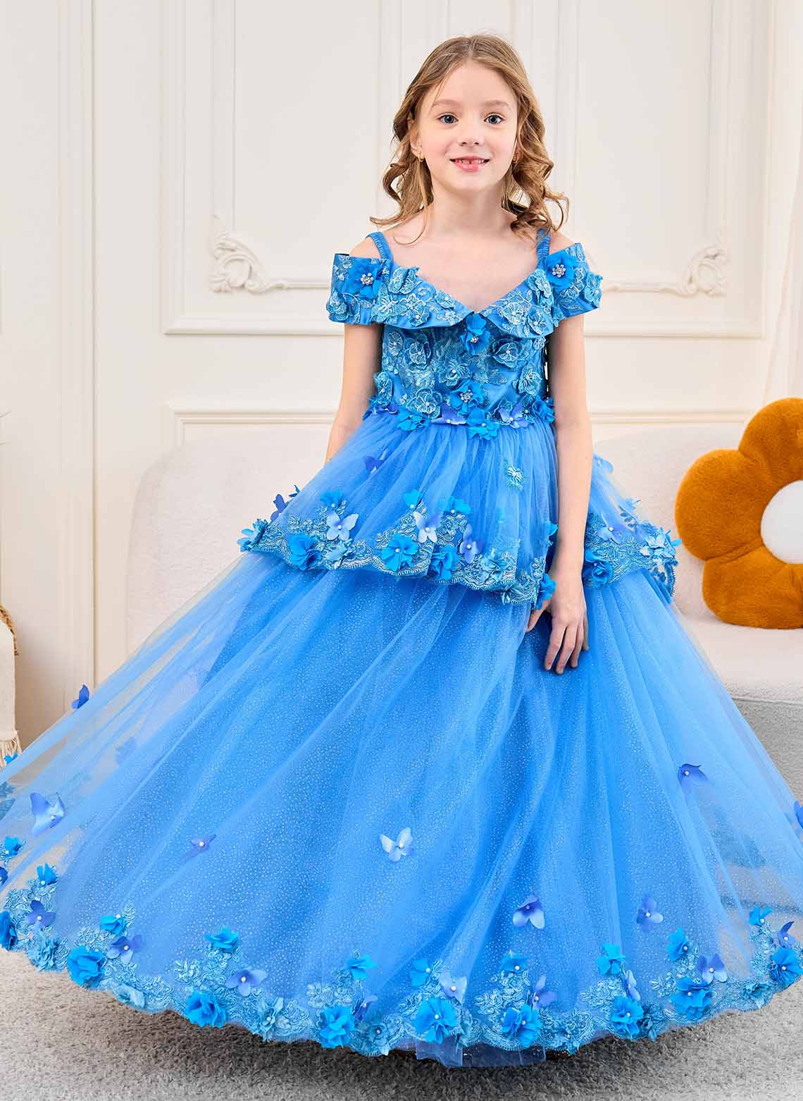 Floryme A-line Off the Shoulder Tulle Floor-length Flower Girl Dress