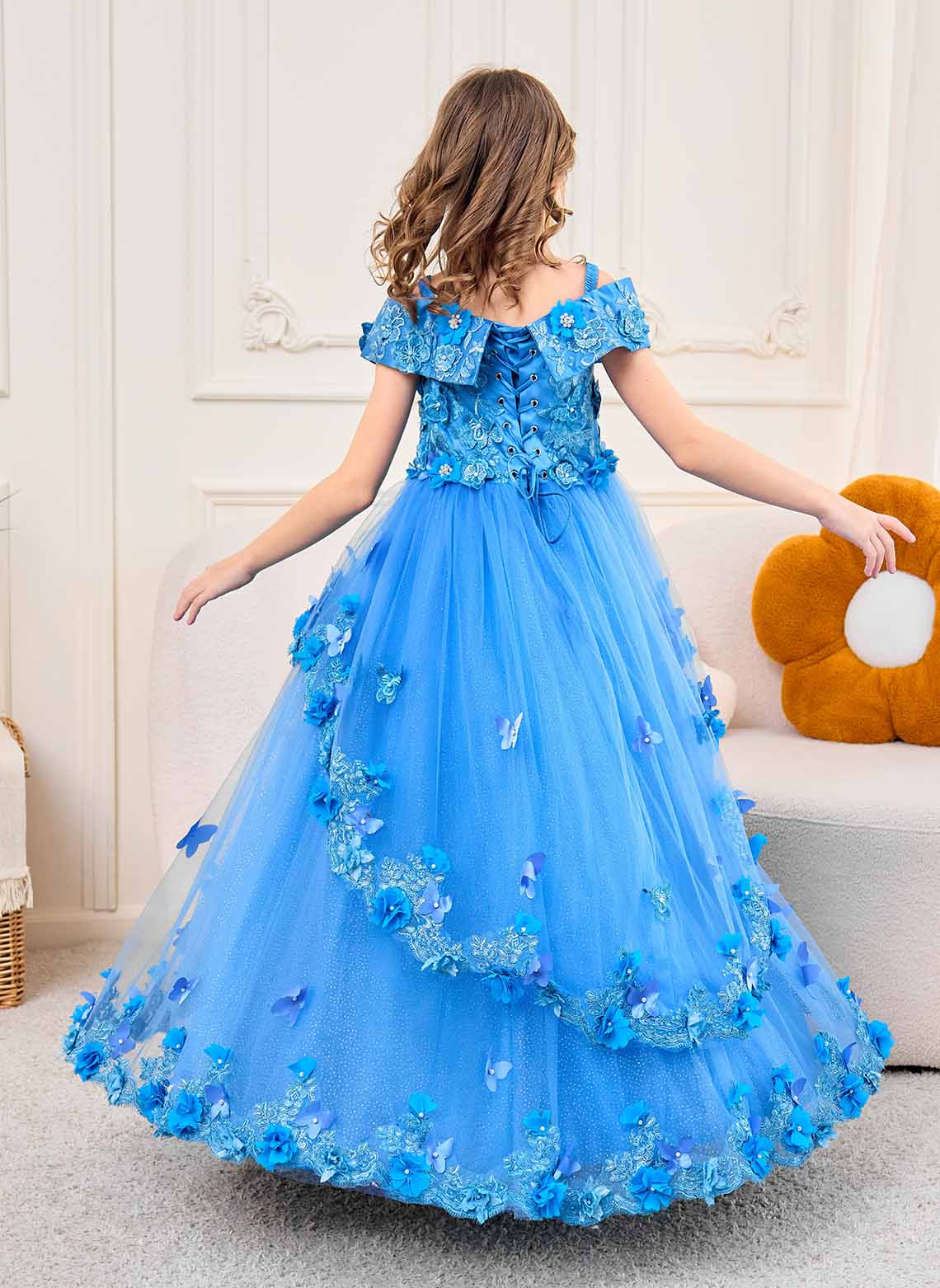 Floryme A-line Off the Shoulder Tulle Floor-length Flower Girl Dress