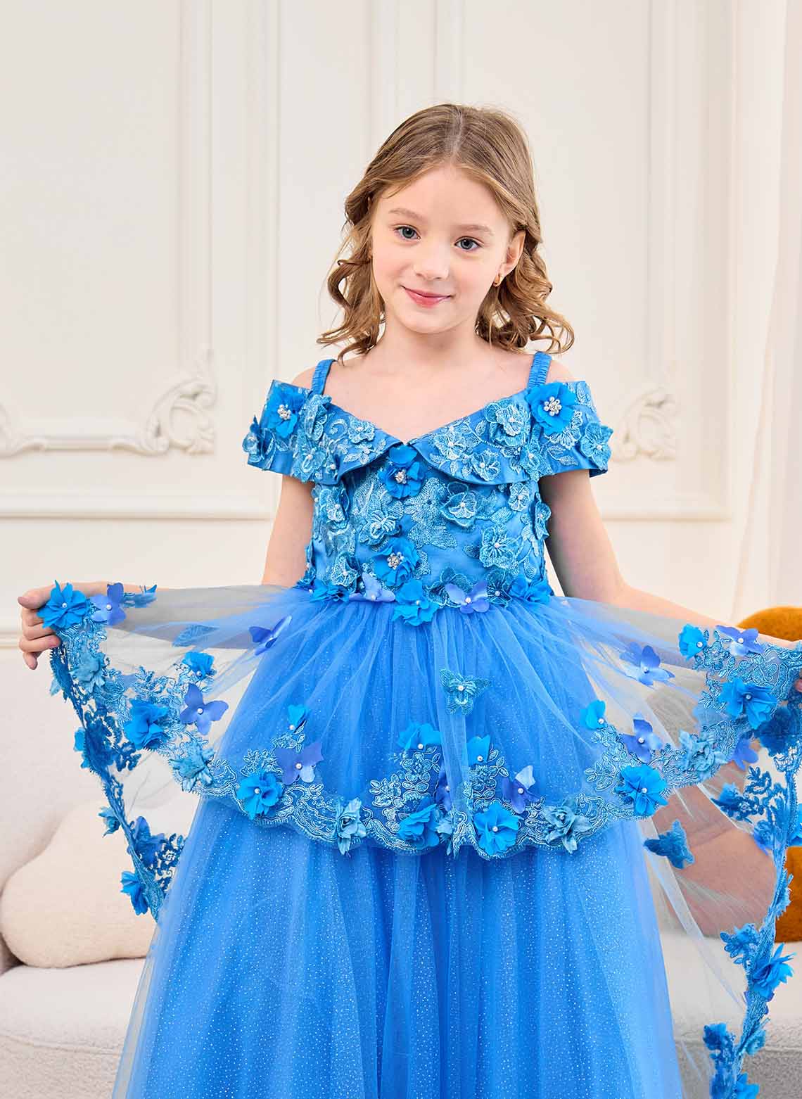 Floryme A-line Off the Shoulder Tulle Floor-length Flower Girl Dress