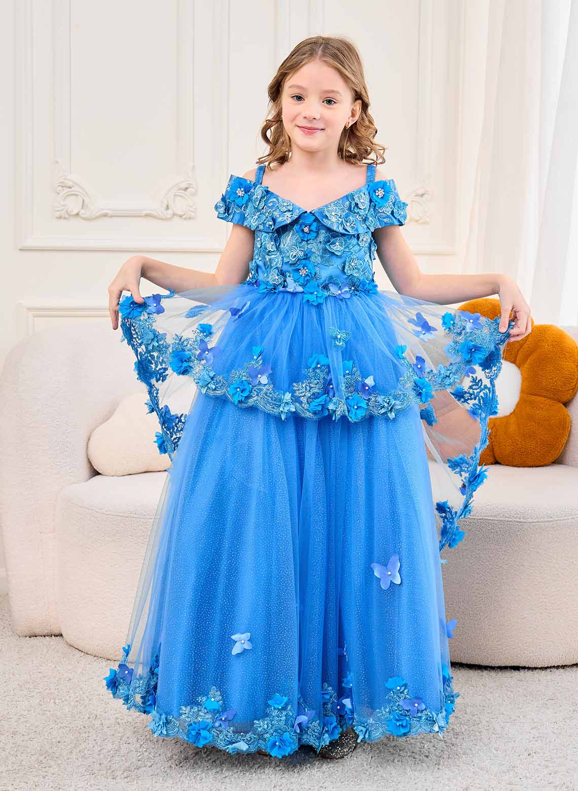 Floryme A-line Off the Shoulder Tulle Floor-length Flower Girl Dress