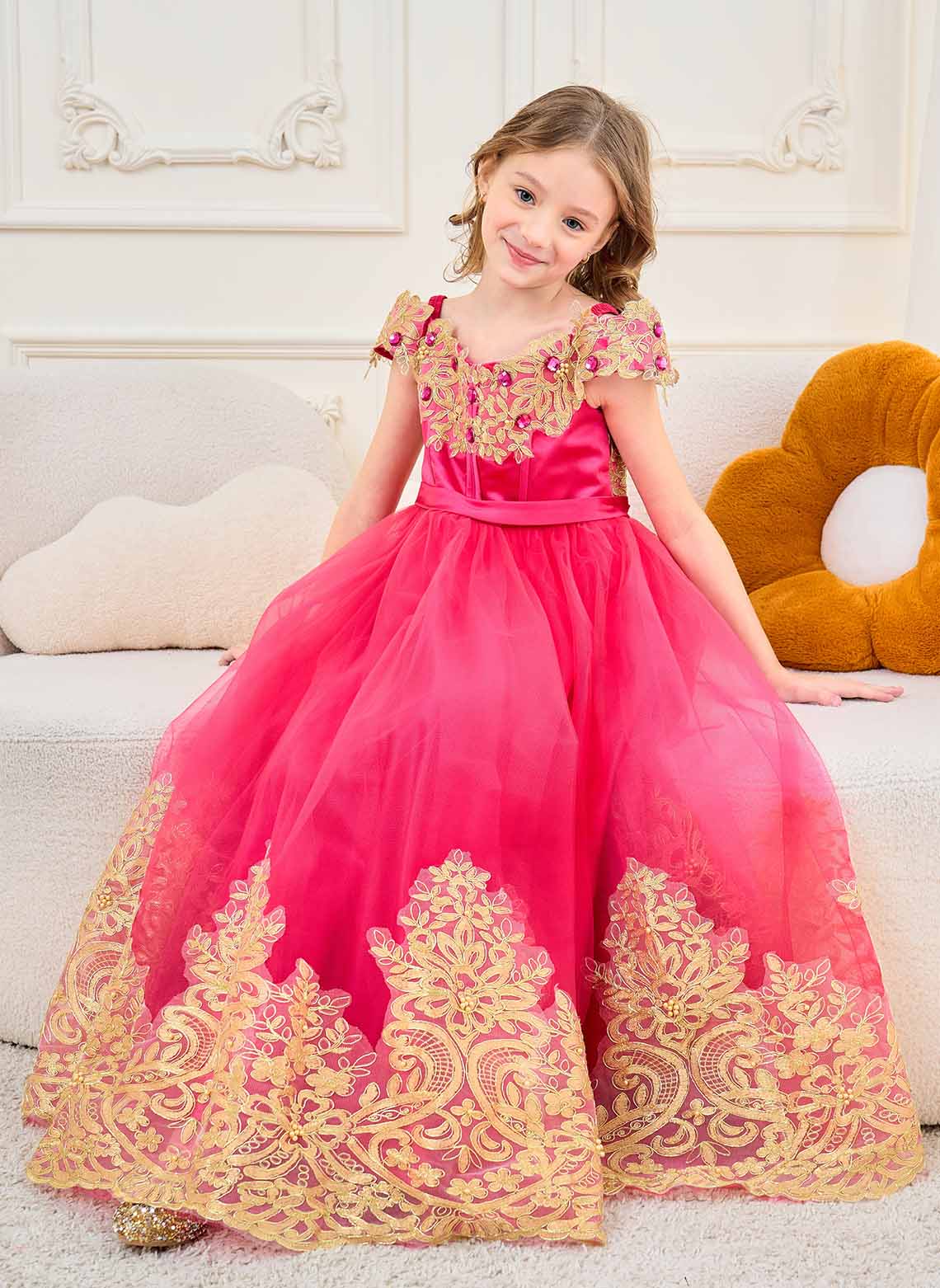 Floryme A-line Off the Shoulder Lace Tulle Floor-length Flower Girl Dress