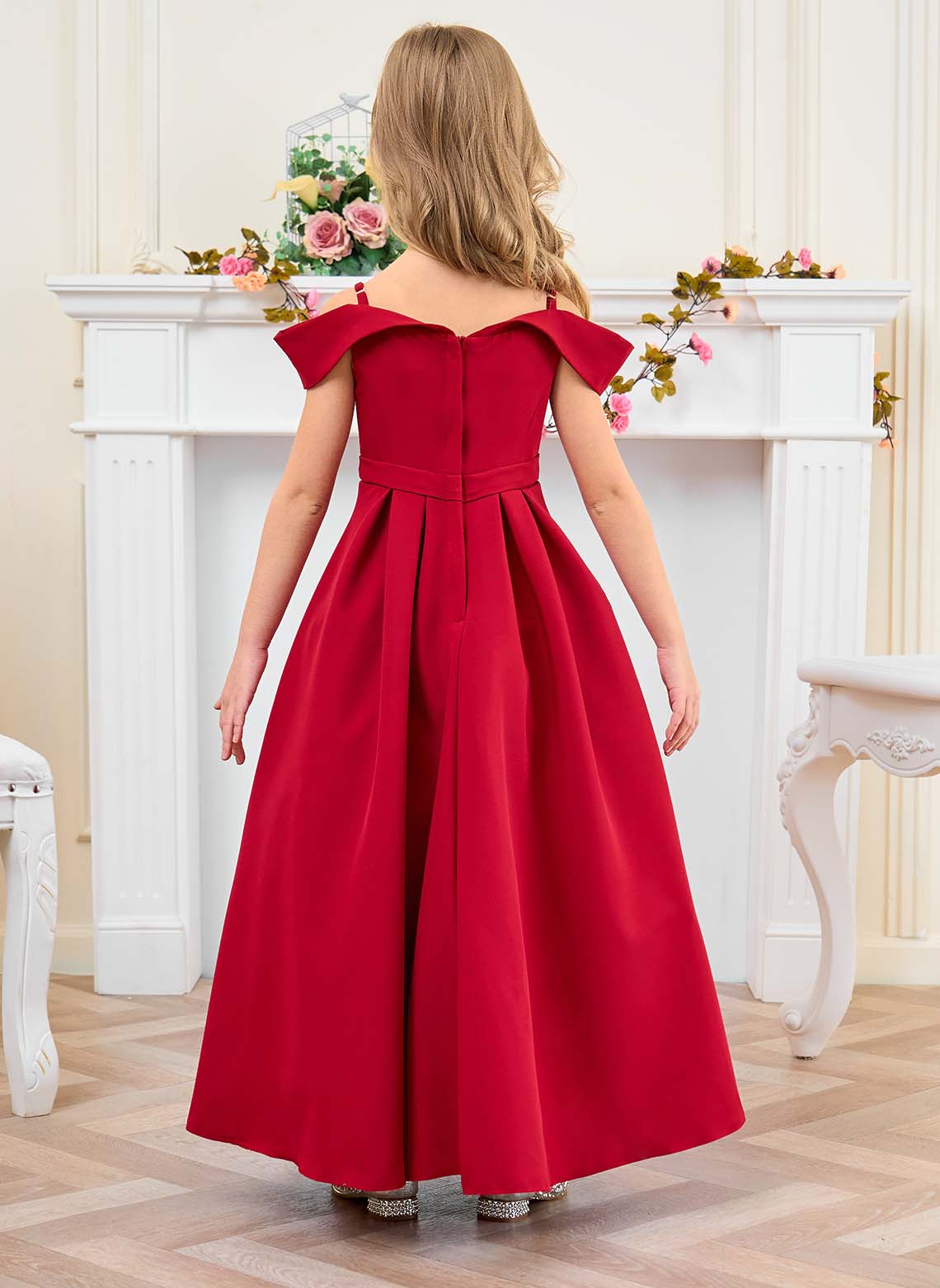 Floryme Ball-Gown/Princess Off the Shoulder Satin Ankle Length Flower Girl Dress
