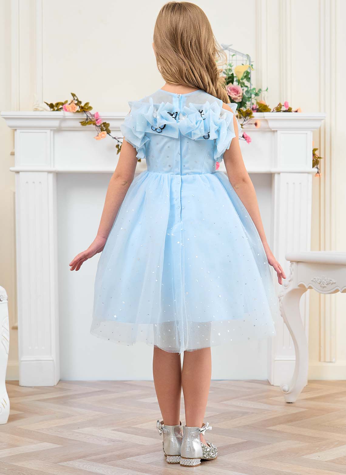 Floryme Ball-Gown/Princess Scoop Tulle Knee Length Flower Girl Dress With 3D Butterfly
